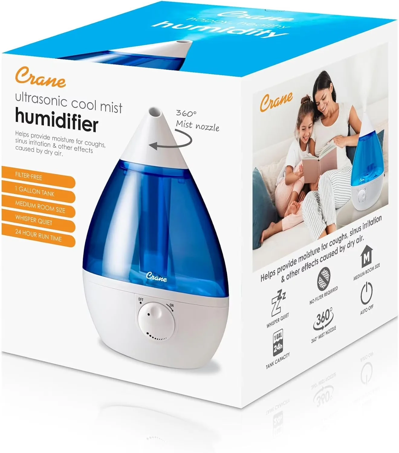 Humidifier Premium with Variable Speed, Automatic Shut-Off - White for Kids Room, Bedroom Model D6CD6D