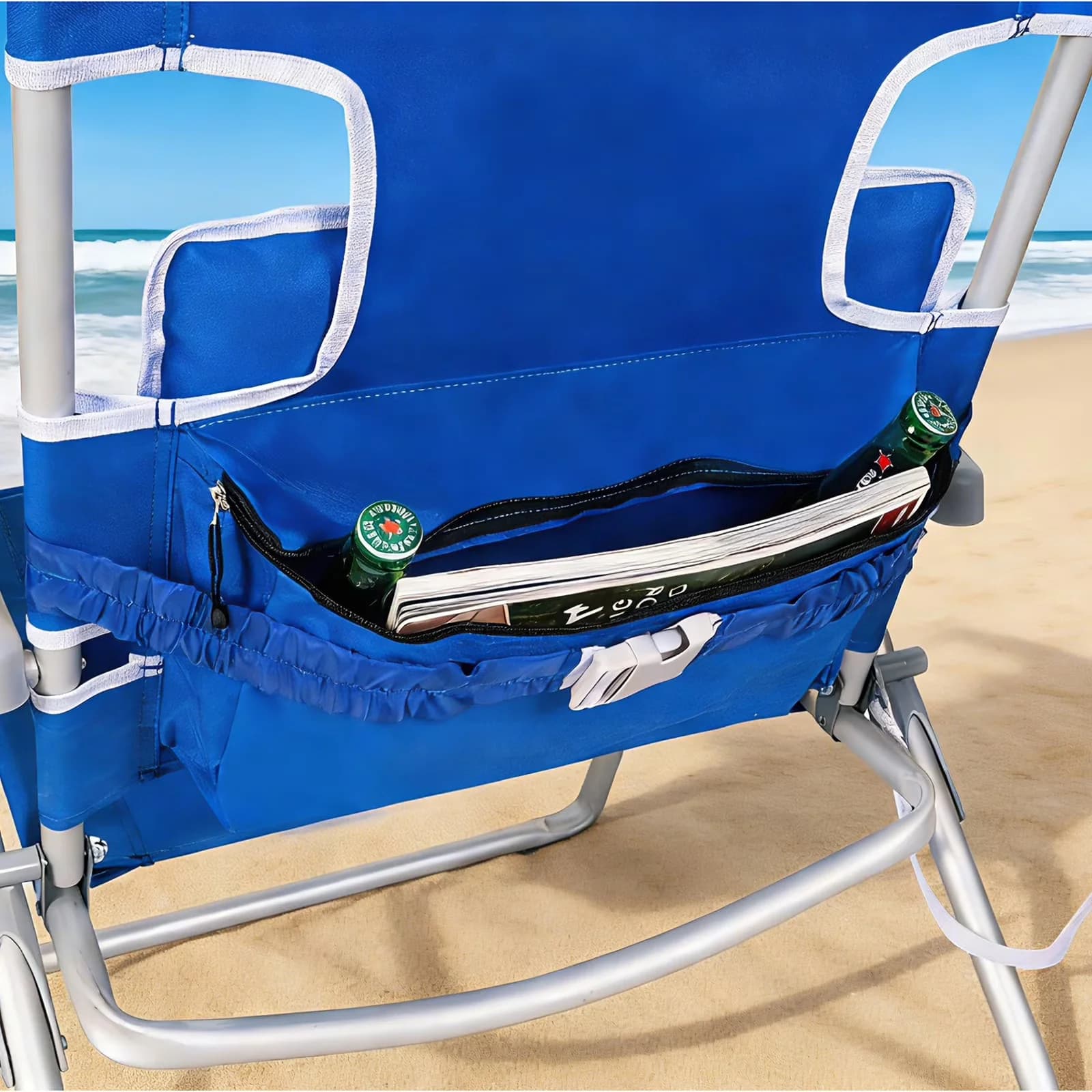 Innovative Beach Chair with Adjustable, Rust Resistant, Folding - Blue for Outdoor, Picnic Model 7F0627