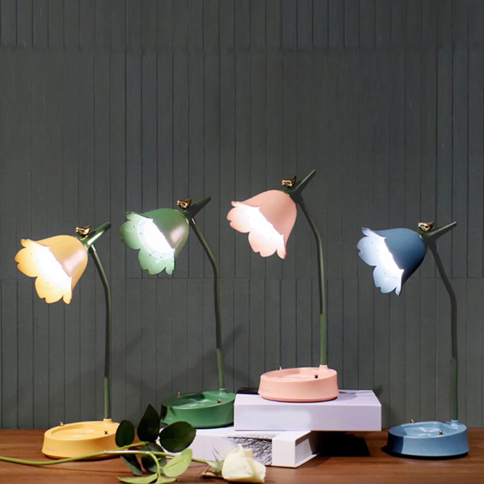 Desk Lamp Sleek with LED, Battery - Pink Abs, Pp Flower - Contemporary Style Model 9E0122