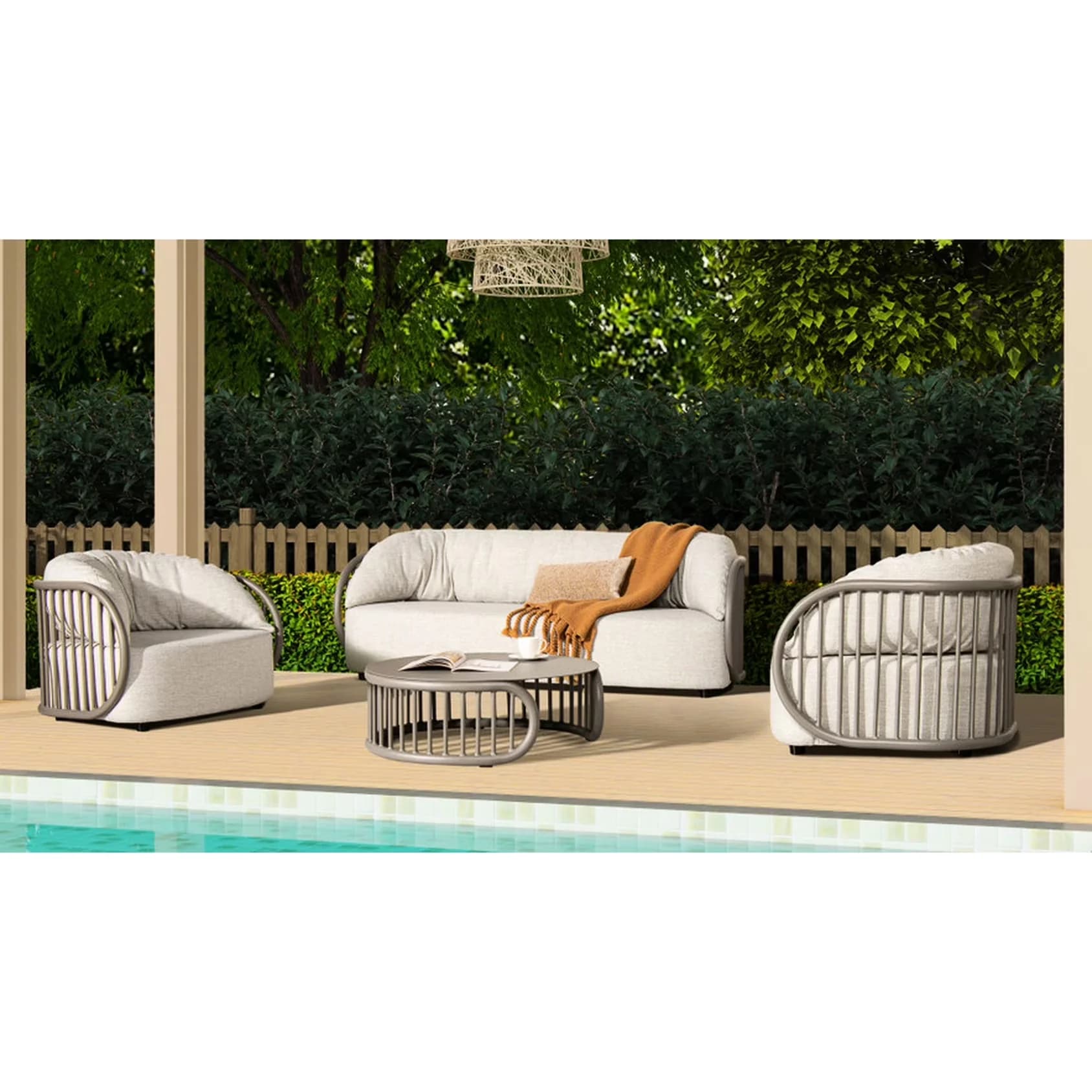 Innovative Patio Conversation Set with Modern Round, 4-Piece - White Aluminum Model CDB1CB