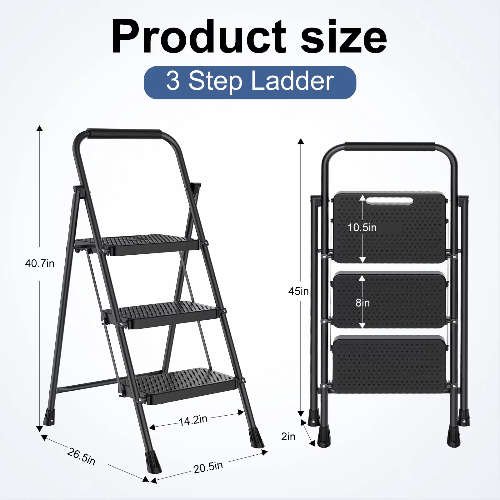 Quality Ladders And Step Stool with Metal Frame, Easy To Clean - Black 3 Step-Plastic Treads for Kitchen, Garage Model E829C6