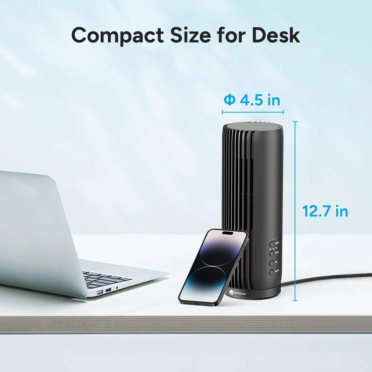 Compact Fans In Cooling with Remote Controlled, Timer, 12.7" Bladeless Tower Desk Fan - Abs Black Model BD60AE