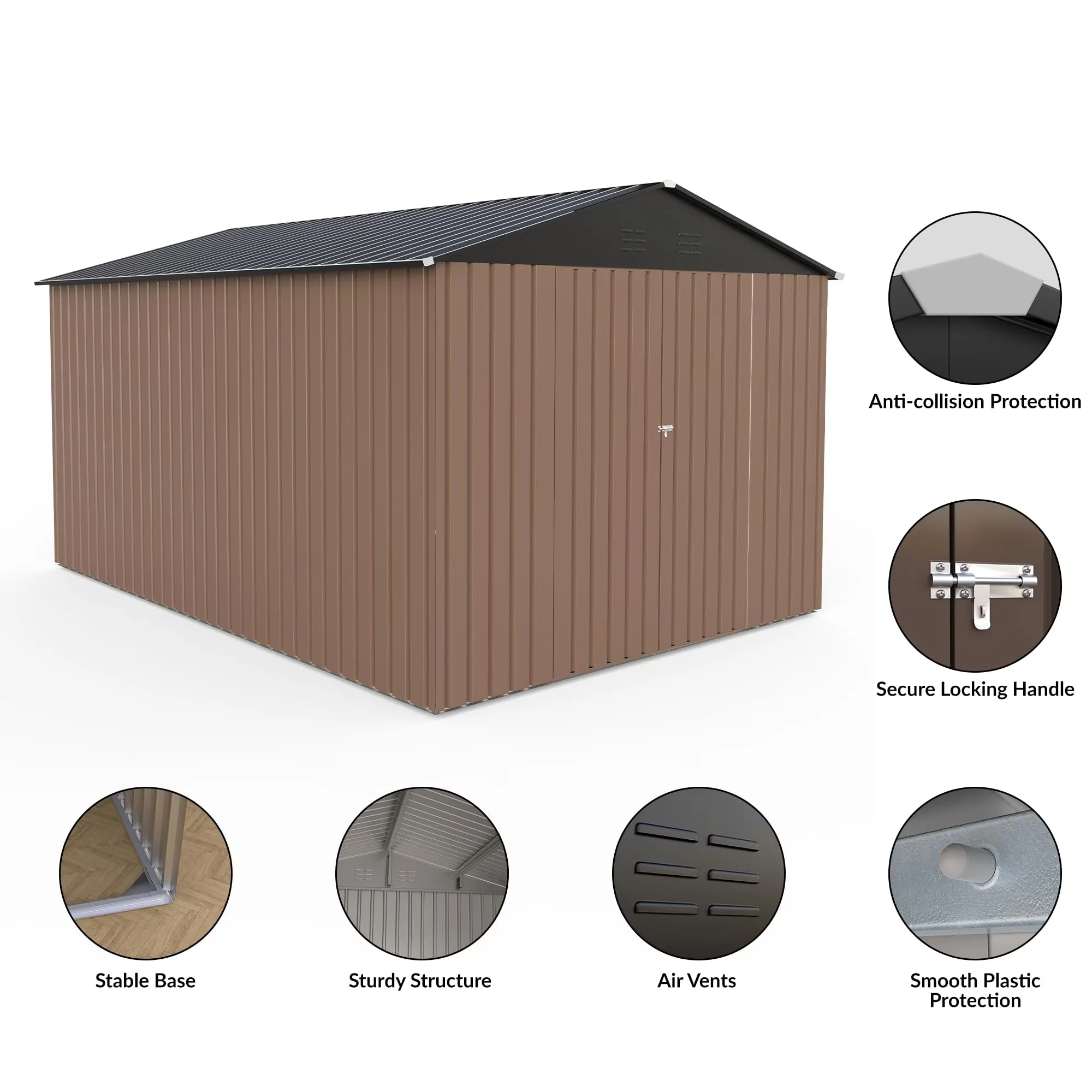 Shed Innovative with Lockable Door, Uv Resistant, Updated Frame Structure - Metal 8' x 12' for Garden, Patio Model C44A06