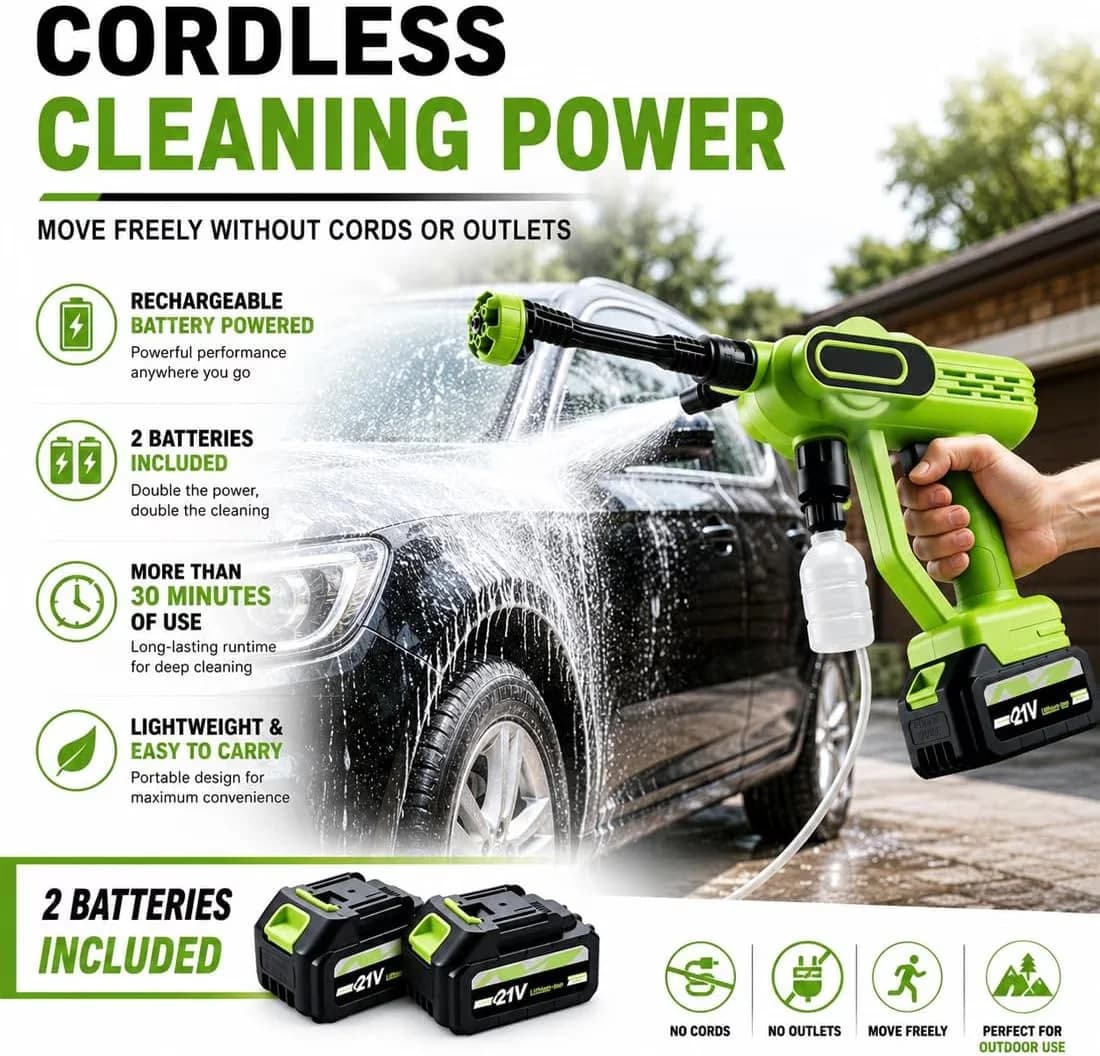 Quality Pressure Washer with 2Pcs 4.0Ah Batteries & Charger, Handheld, Battery Operated - Model 0424C9