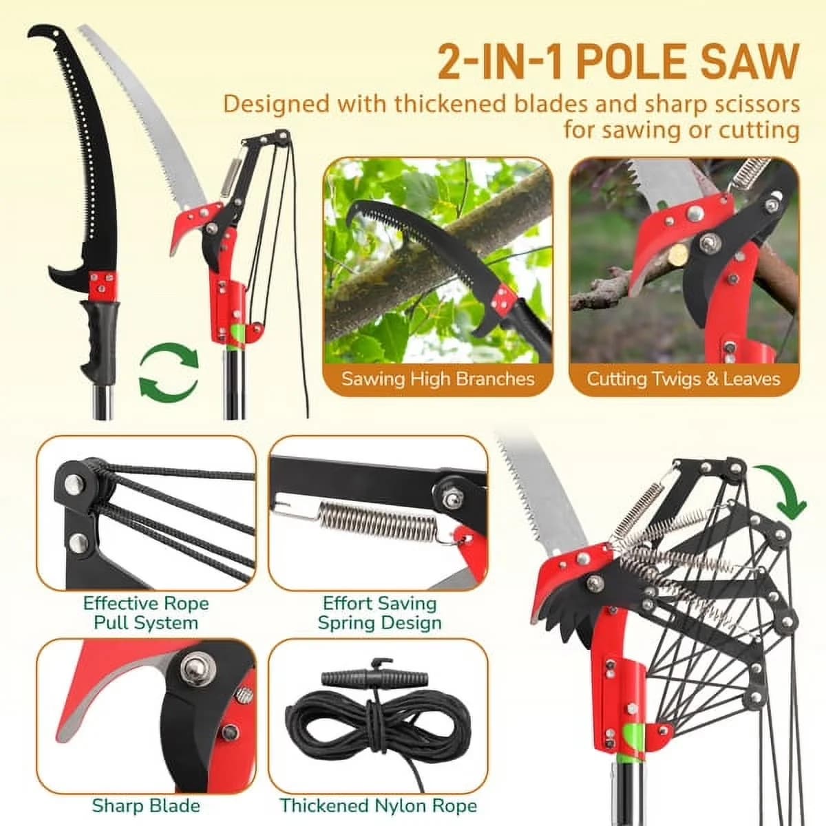 Sleek Pole Saw with Telescoping, 26ft Extendable Tree & Pruner - Yellow Model 50E26D