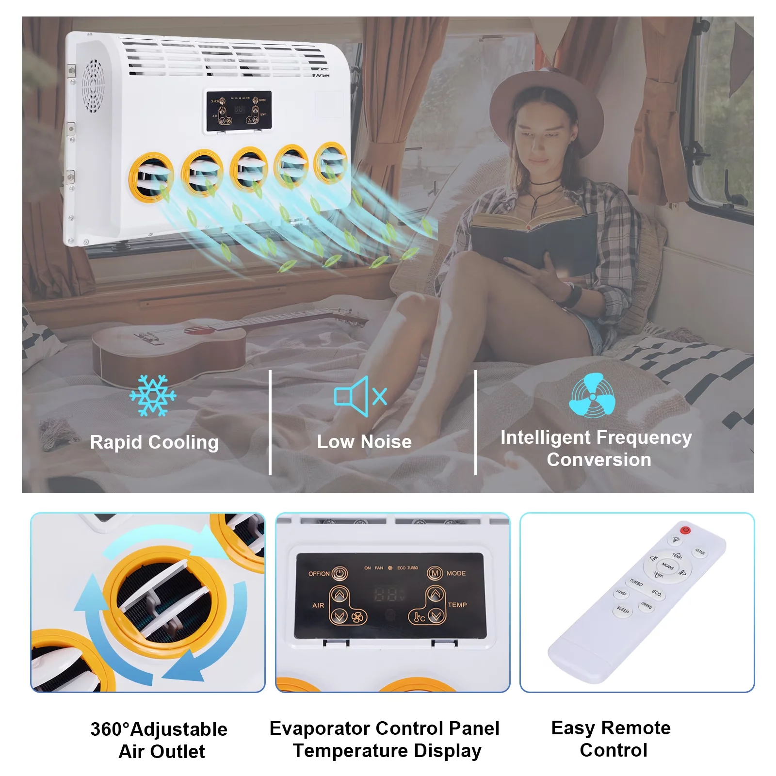 Air Conditioner Durable with 11000 BTU, 24V, Easy Installation - Multicolor for Rv Model 37FAC9
