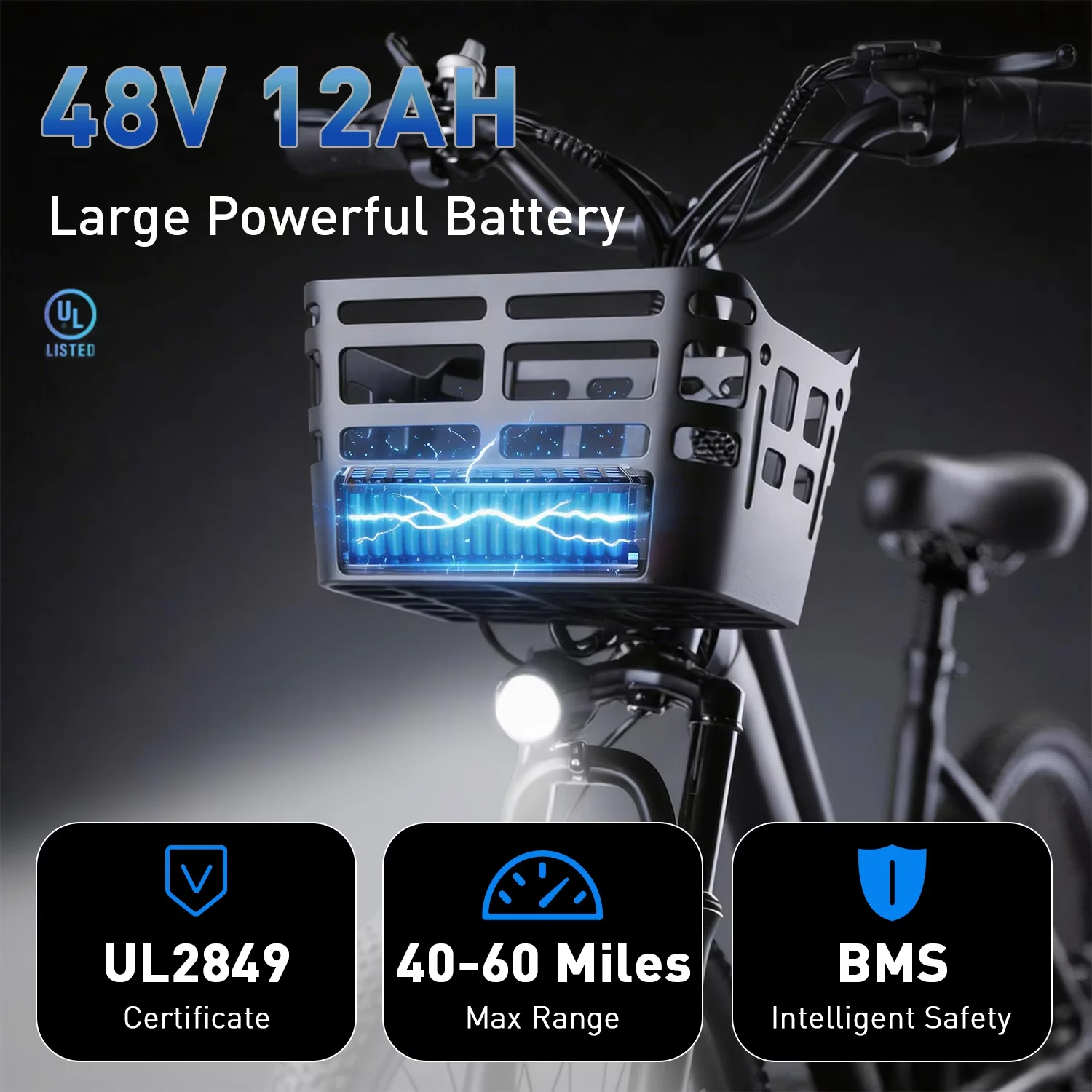 Versatile Electric Bike with Battery, 800W, Adjustable Seat Height - 25MPH Model 7D3DAD