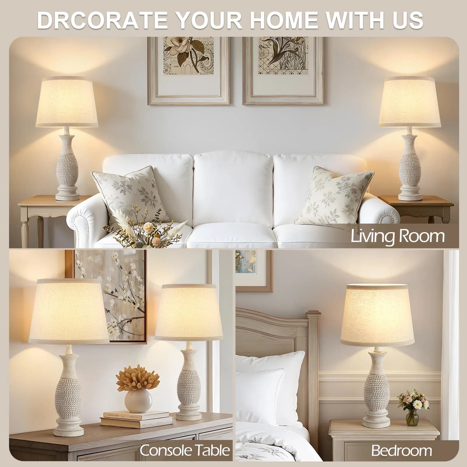 Premium Lamp Set with LED, Contemporary, Style: Minimalist, Farmhouse, Modern - Linen, Metal, Resin Beige Model DA47B4