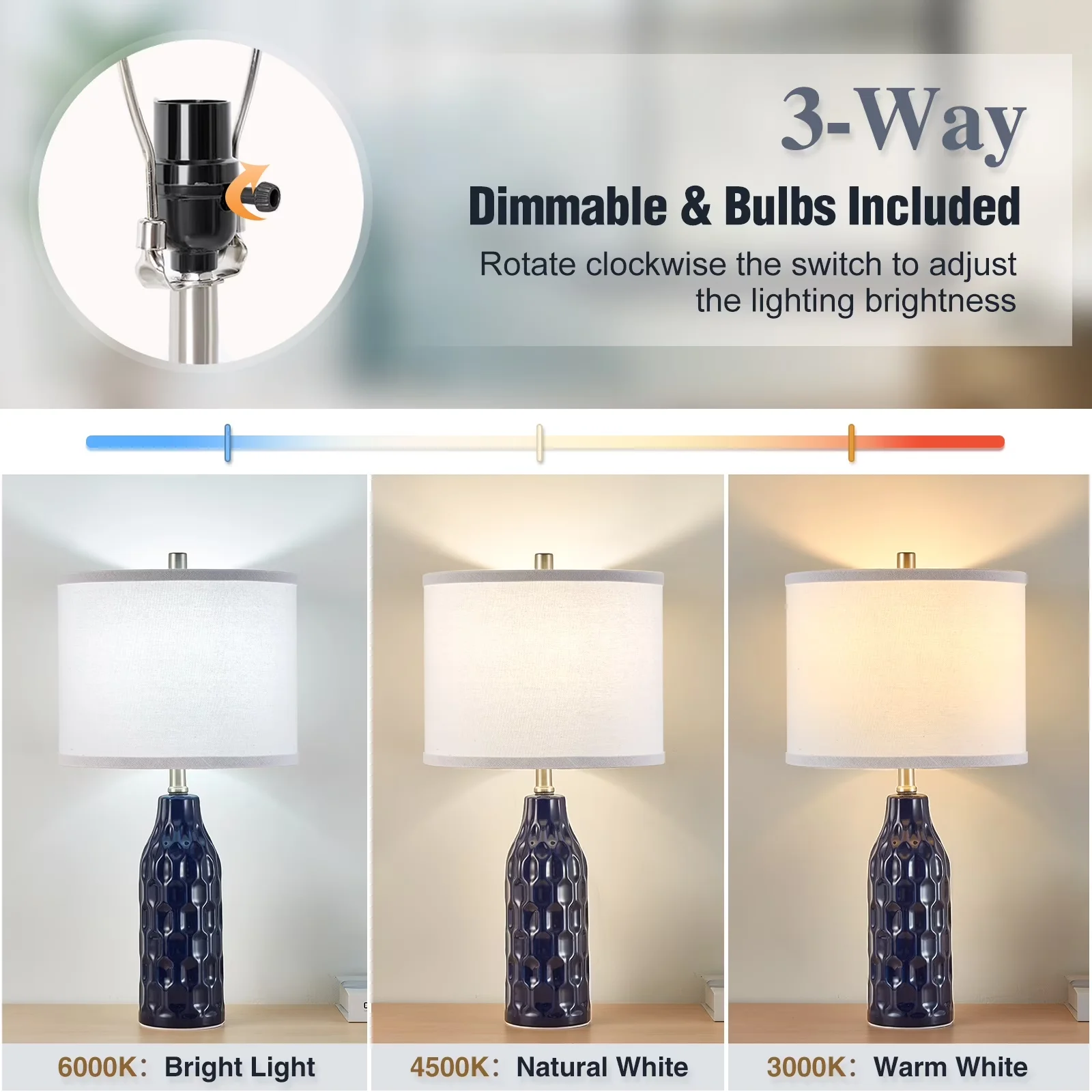 Efficient Lamp with LED, Bedside Lamps, Dimmable - Blue Ceramic - Residential Grade Model BBAC2B