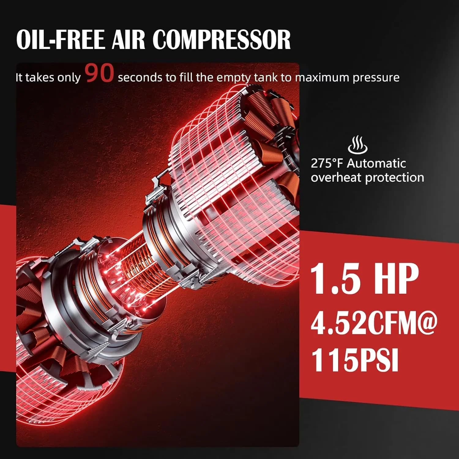 Compact Air Tools Compressor with Auto Shut-Off, suitable, steel tank - Alloy Steel Model 5DD302