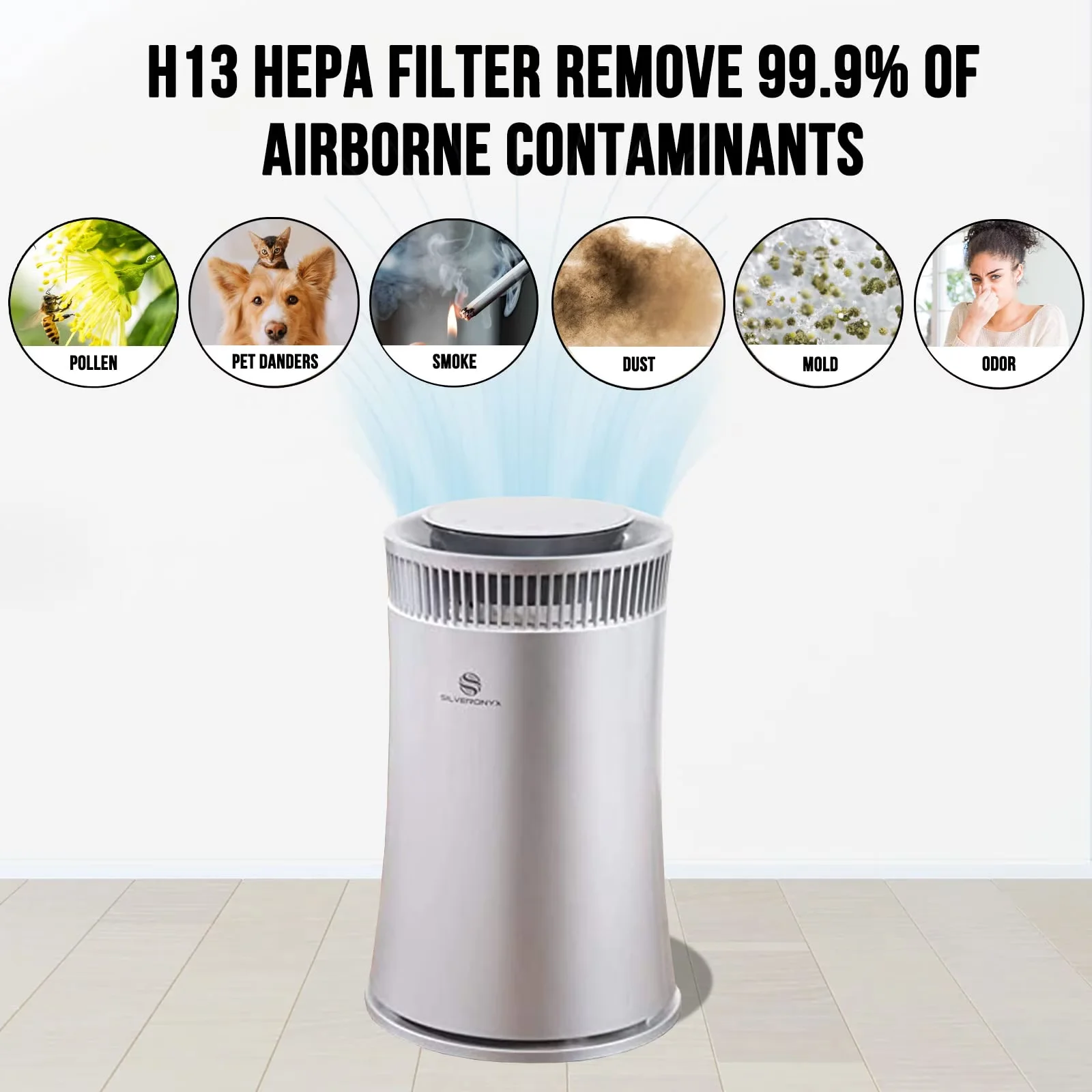 Air Purifier Compact with Variable Speed - Silver for Home, Large - Compact and Portable Model 94FA61