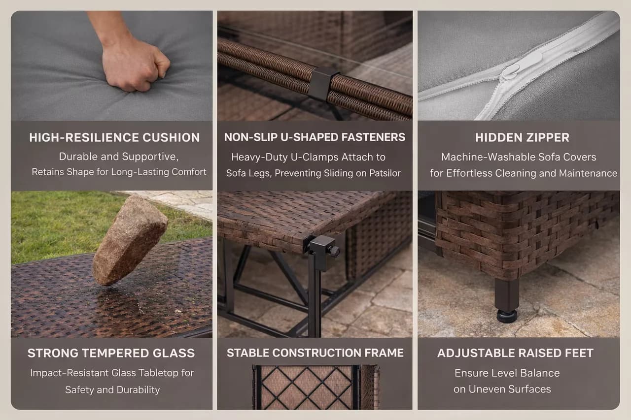 Patio Conversation Set Compact with Weatherproof, Outdoor Furniture, Discover the full collection: - High-Density Foam, Stainless... Model D20E69