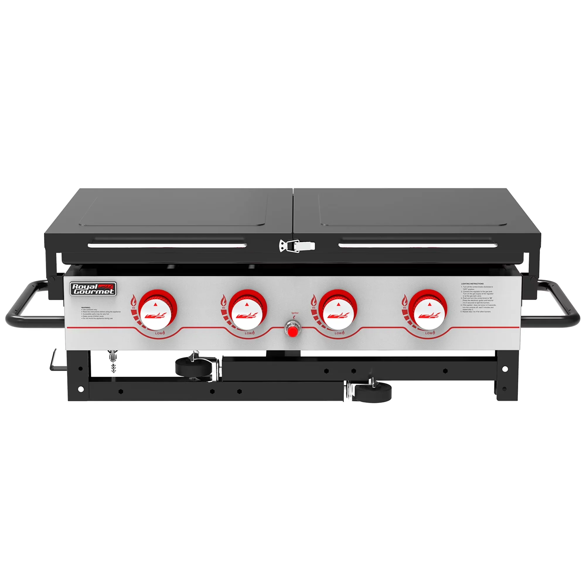Reliable Flat Top Grill with Folding Side Shelves and Legs, 36" Gas Griddle, Cover Lid - Black Aluminum for Large, Outdoor Model 4A14CA
