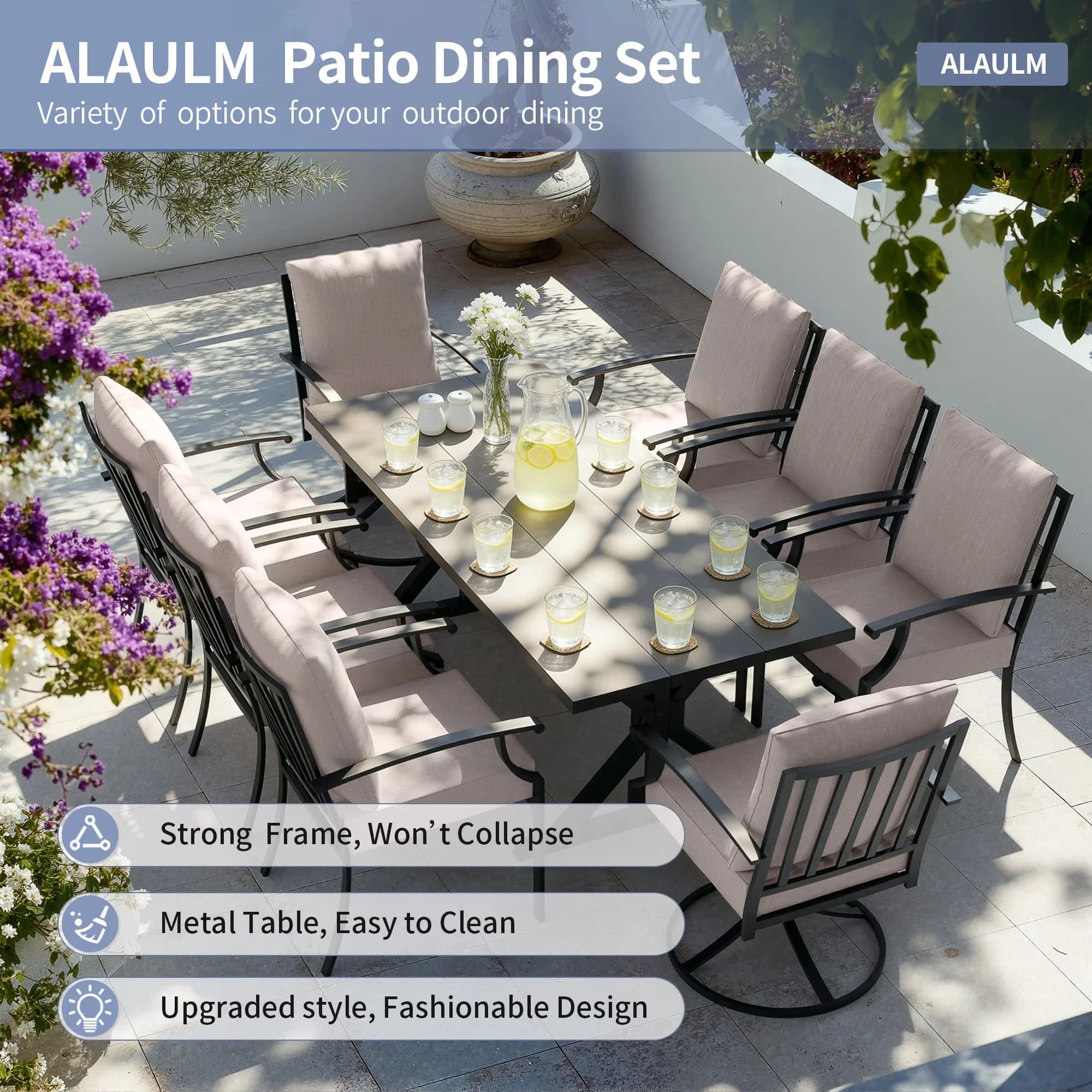 Modern Patio Chair with Weather-Resistant, Umbrella Cutout - Metal Beige Model 361E75