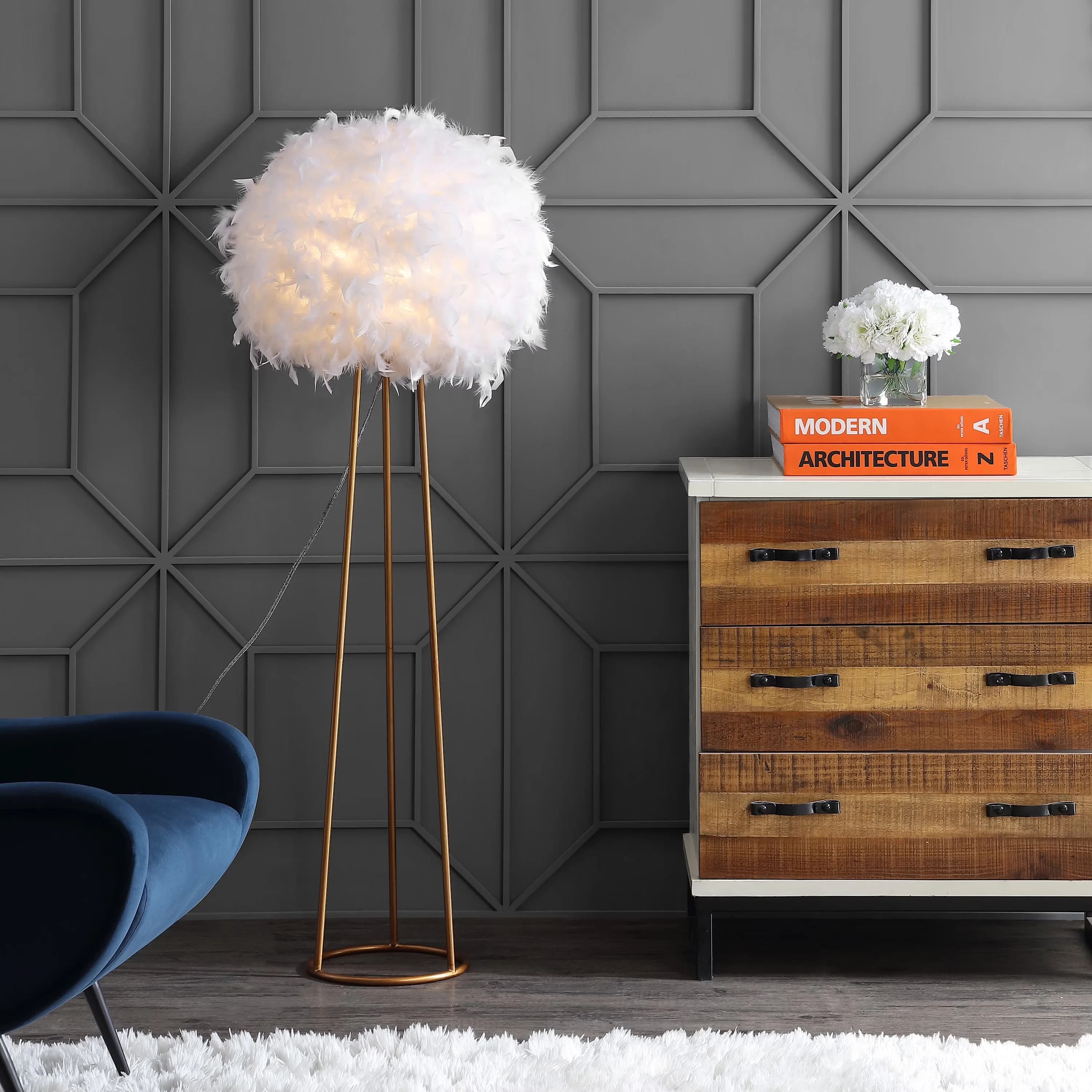 Sleek Floor Lamp with LED, Energy Efficient, Standard Lamps - Gold Iron Model E9D10C
