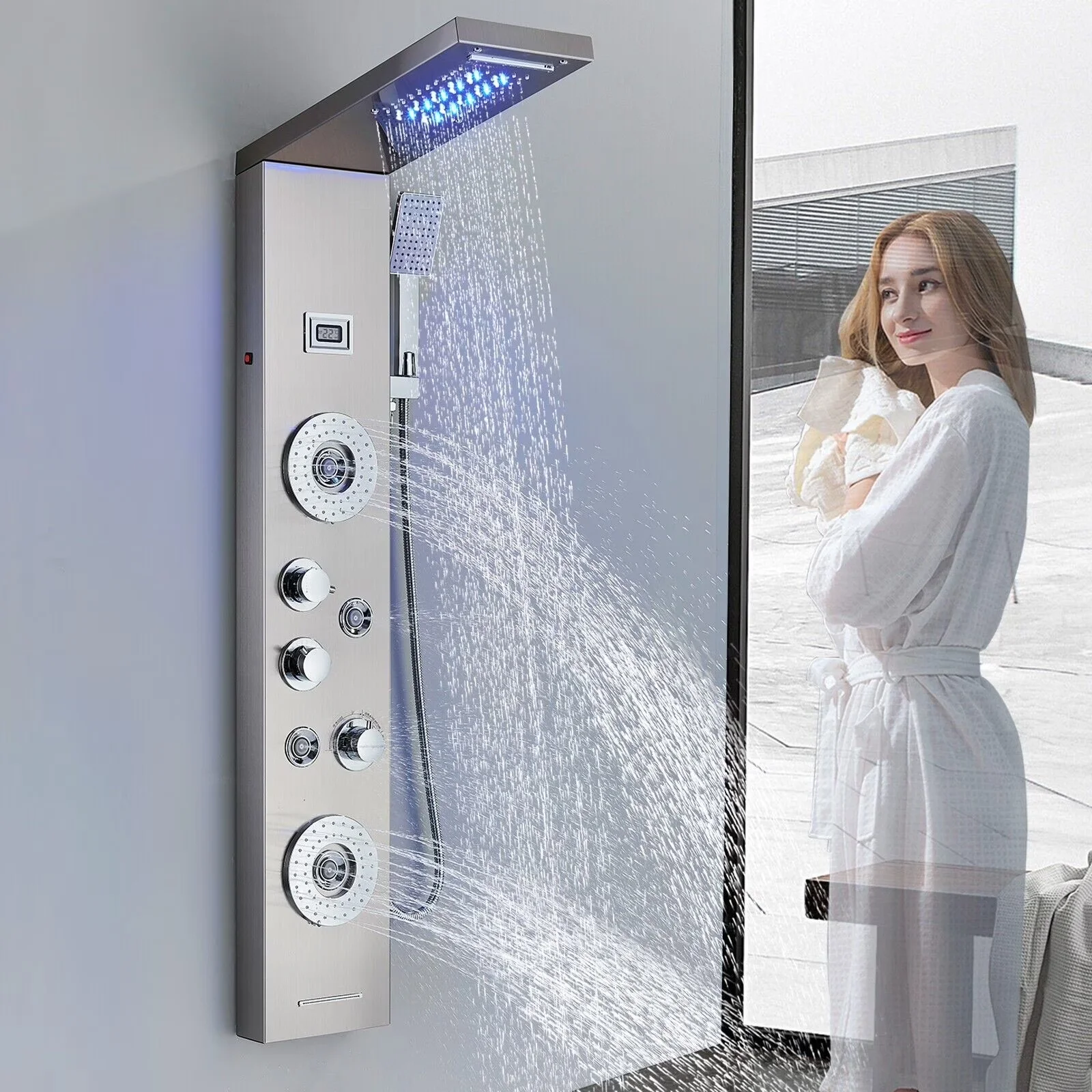 Essential Shower Head with Handheld, Adjustable Flow Rate - Silver Brass, Stainless Steel Model C4DEA9