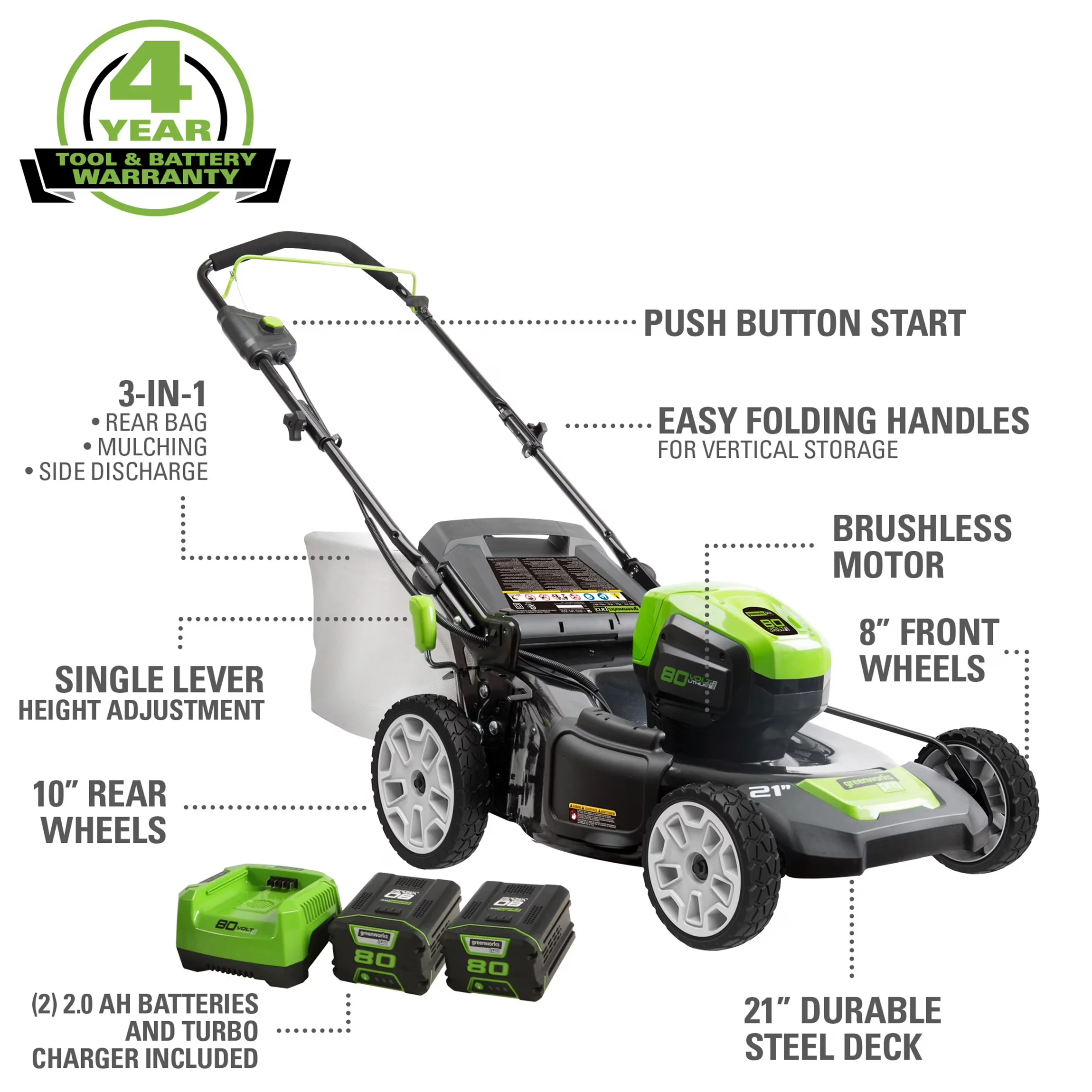 Compact Push Mower with Battery, 80V for Home and Office - Model 49A805