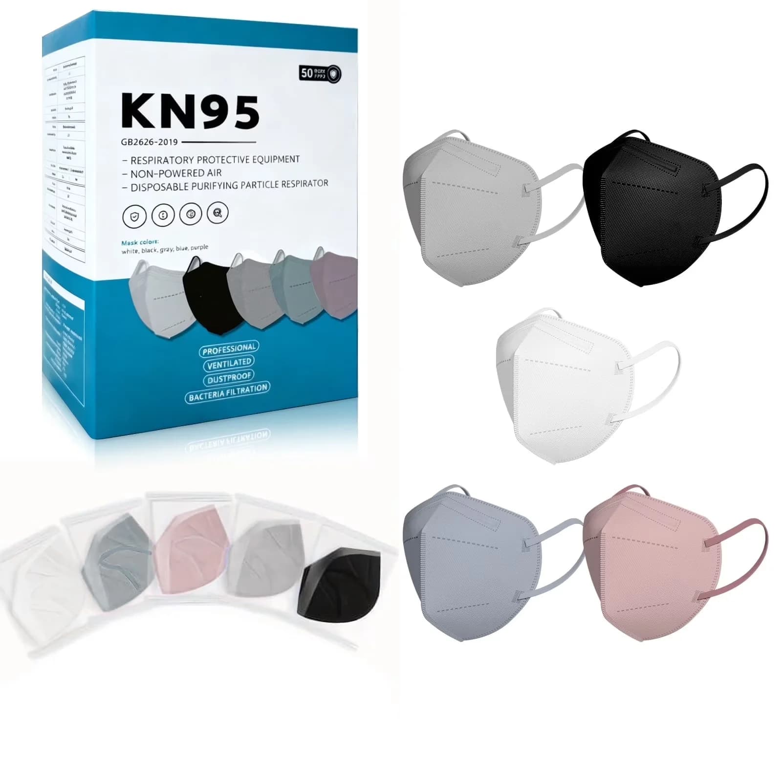 Essential Protective Equipment with Disposable, KN95 Face Masks Disposable Adults - Multicolor Non-Woven Fabric, Melt-Blown Fabric,... Model D87E23