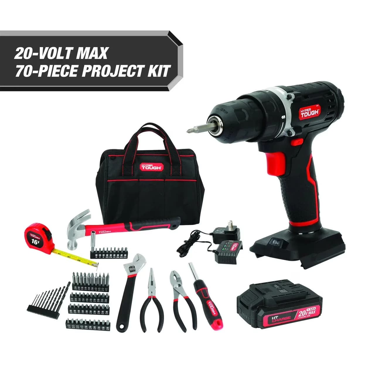 Compact Drills Driver with Battery, 20V, 20V 70-Piece Cordless Drill Project Kit - Model 5E1DBC