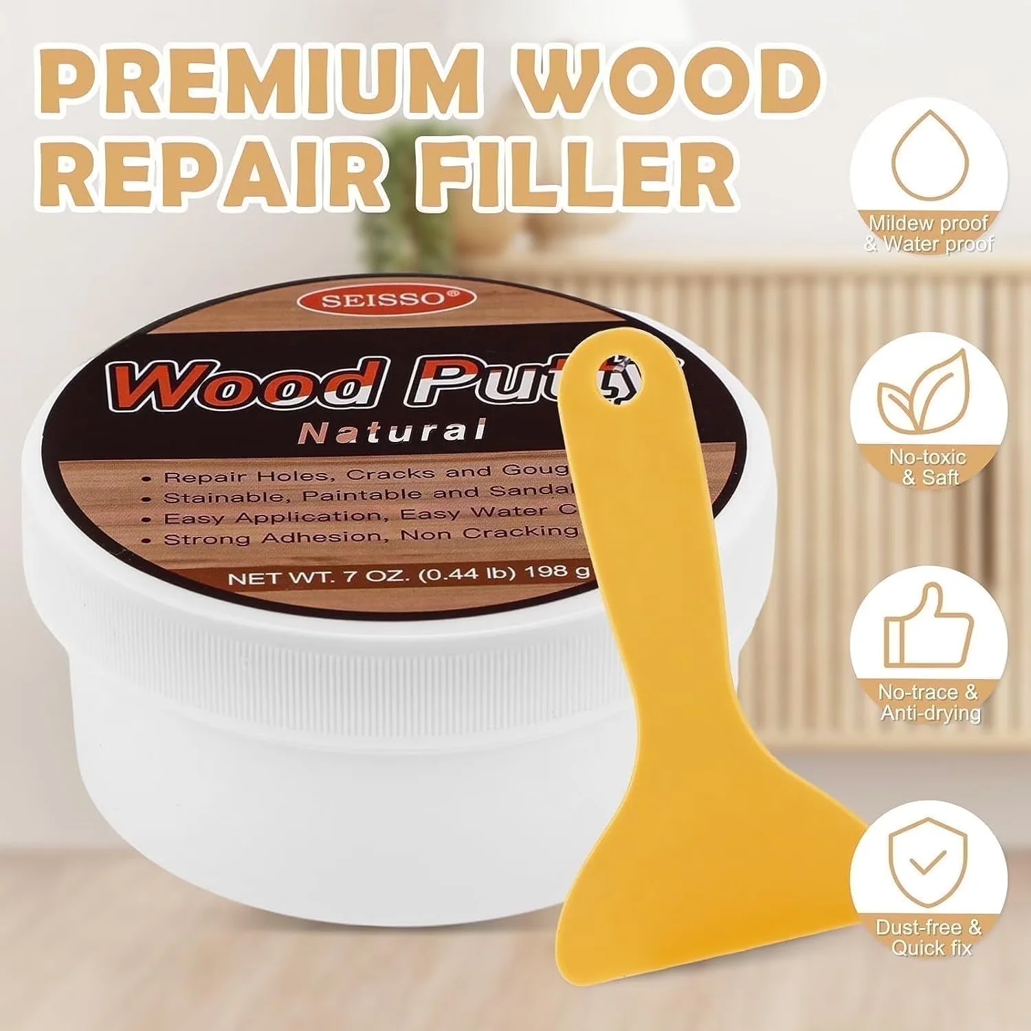 Building Material Compact with Waterproof, Wood Filler, Natural Wood Putty - Off-White 200g/7oz for Outdoor Model 8048E1