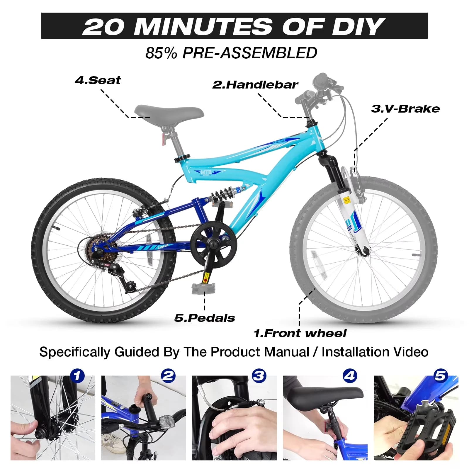 Versatile Mountain Bike with Adjustable Speed, Adjustable Seat Height - Blue Model F8563A