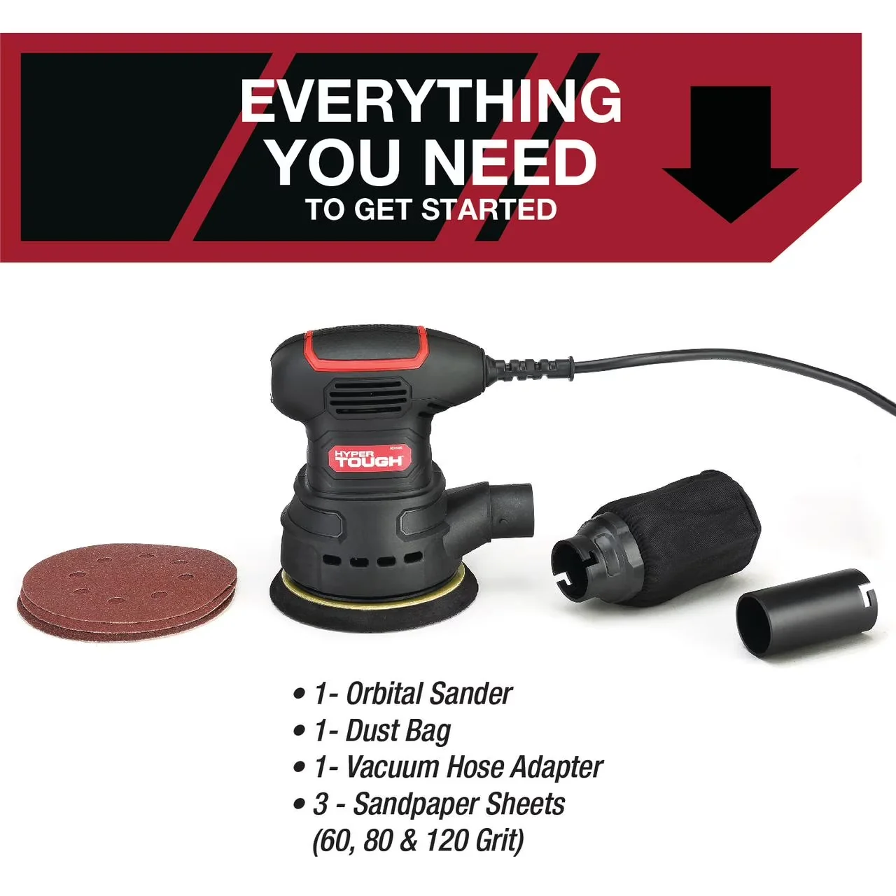 Durable Pro Tool with Compact Design, Compact tip for corners and tight spaces, Vacuum Hose Adapter & 3 Sanding Sheets - Model 791148