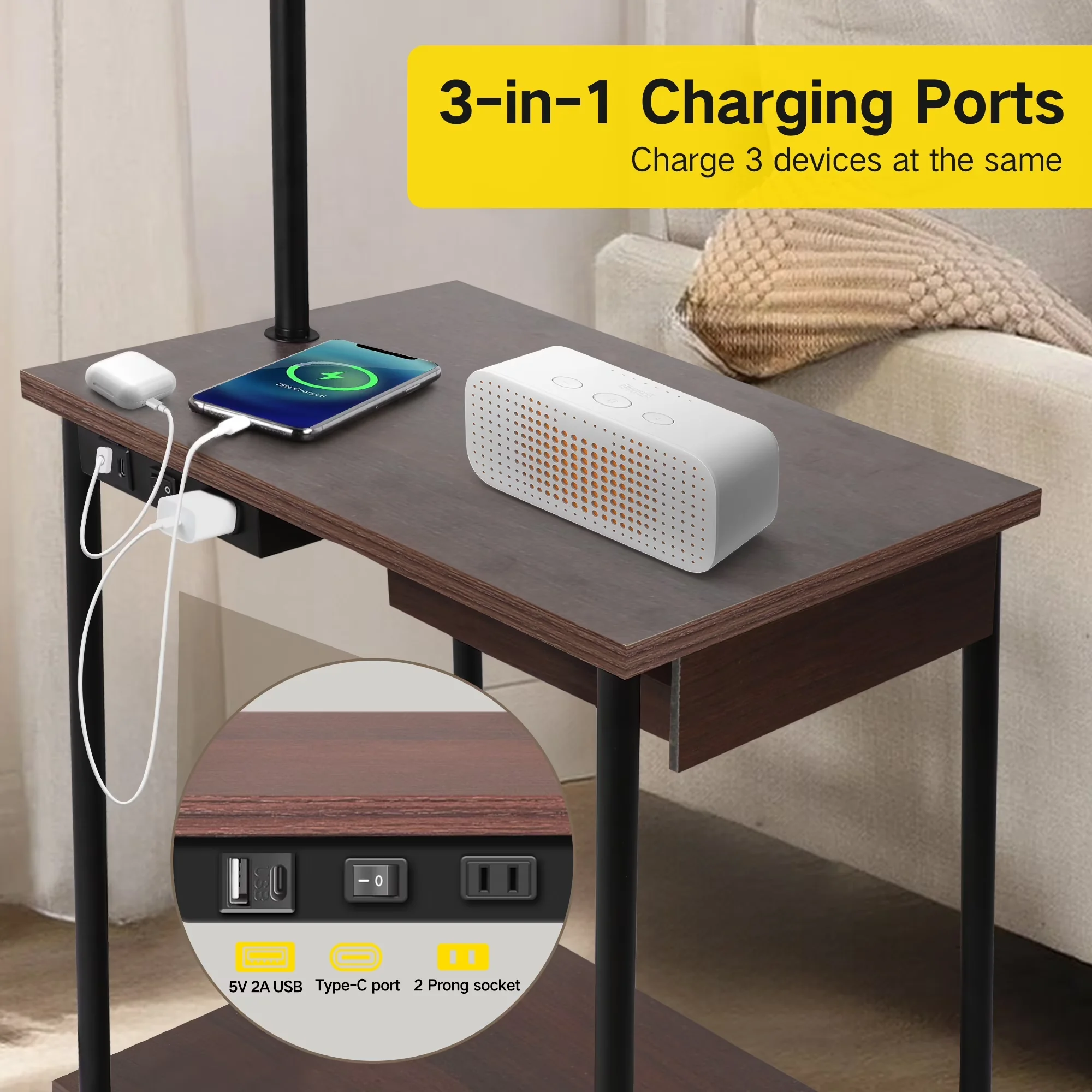 Essential Lamp with LED, Modern, Floor - Metal Brown, White, Multicolor Model 9C9B32