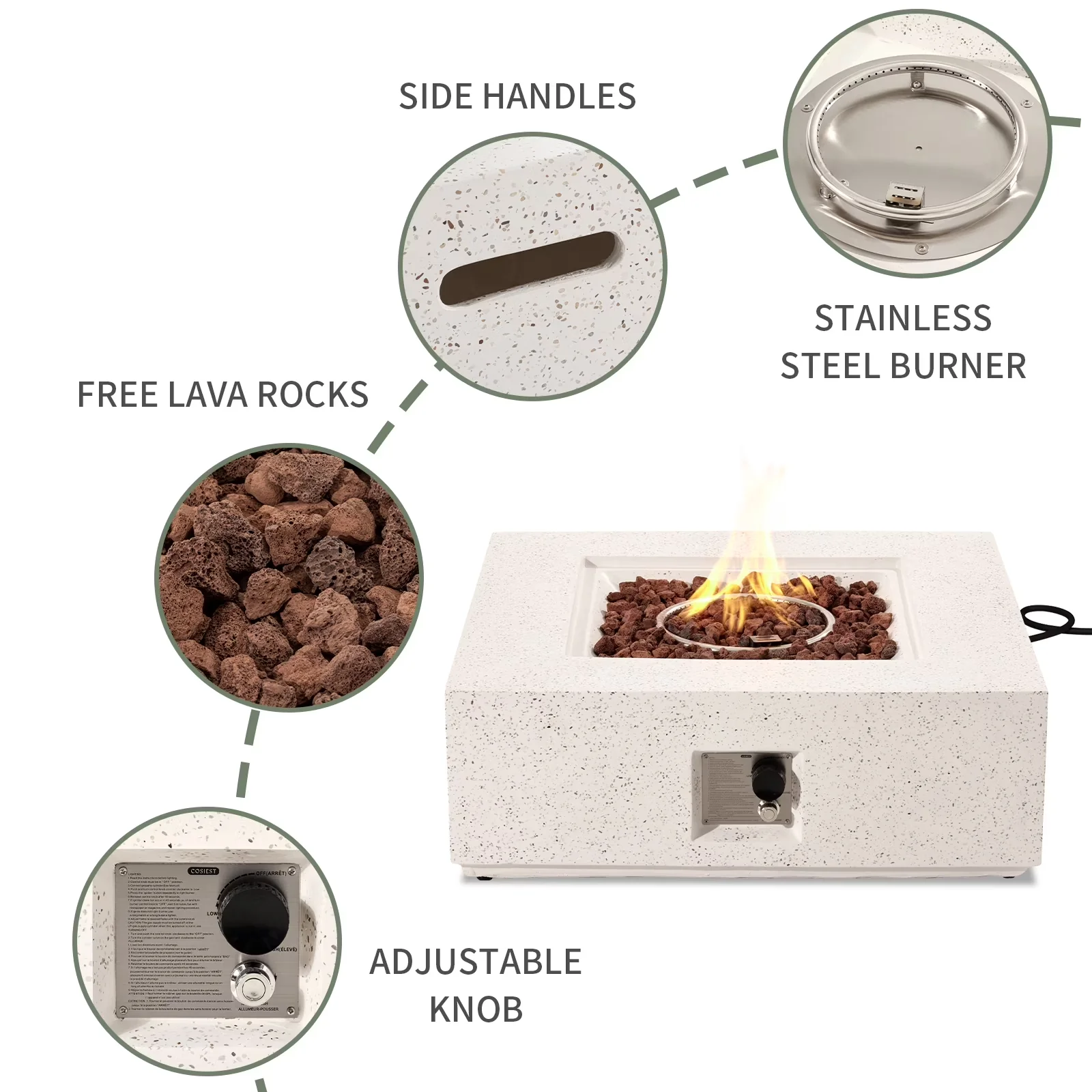 Professional Outdoor Heating with Portable, Terrazzo White Faux Stone Finish - White Concrete Model B676F7