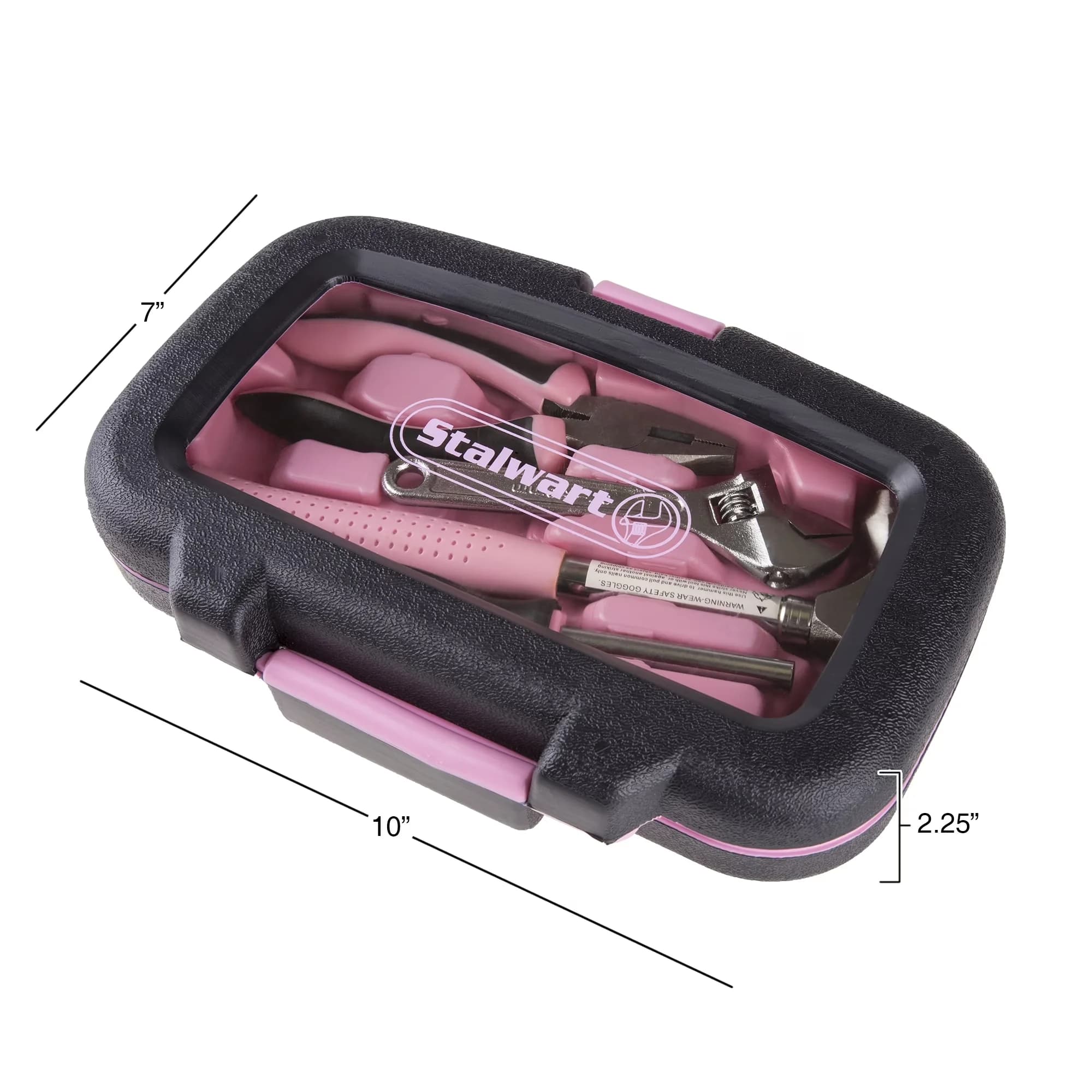 Hand Tool Set Essential with Compact, MATERIALS - Plastic and Metal., 15-Piece Household Tools - Pink Model 454EB9