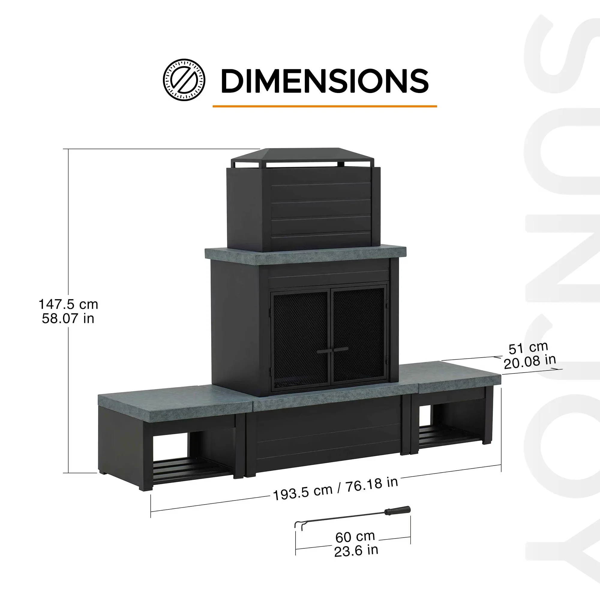 Sleek Outdoor Heating with Portable, Rustic/Lodge, Chimney - Matte Black Powder-Coated Steel|Cement 76" Model 90D0F1