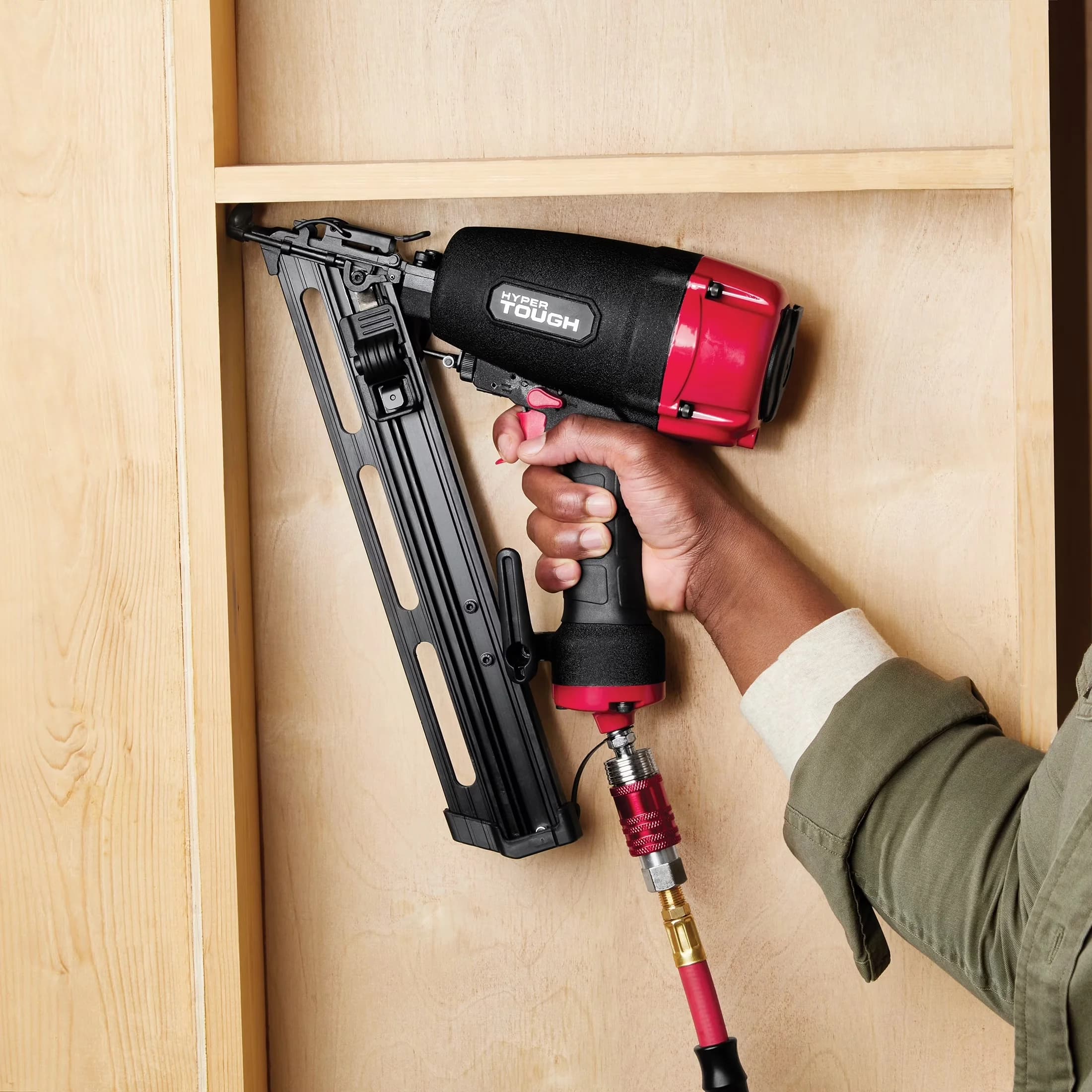 Premium Air Tools Compressor with Ergonomic Soft Grip, Angled Finish Nail Gun, 15 Gauge Pneumatic Angle Finish Nailer - Model 7091A2