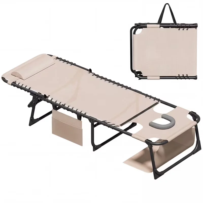 Stylish Beach Chair with Adjustable, Teslin Foldable Lounge - Beige Teslin Model 1751BC