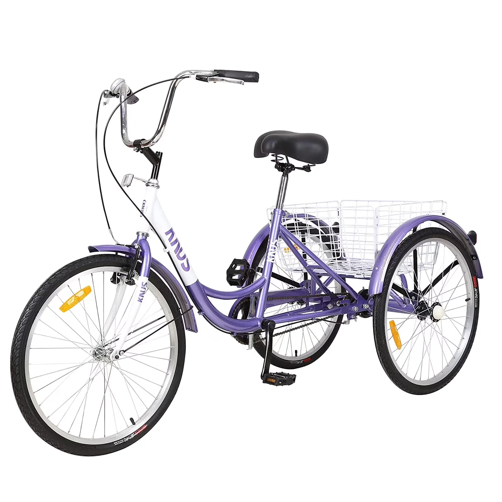 Stylish Cruiser Bike with Adult Tricycle Trikes, 24 Inch Wheels 7 Speed Bicycles, Large Shopping Basket - Blue Model 71679D