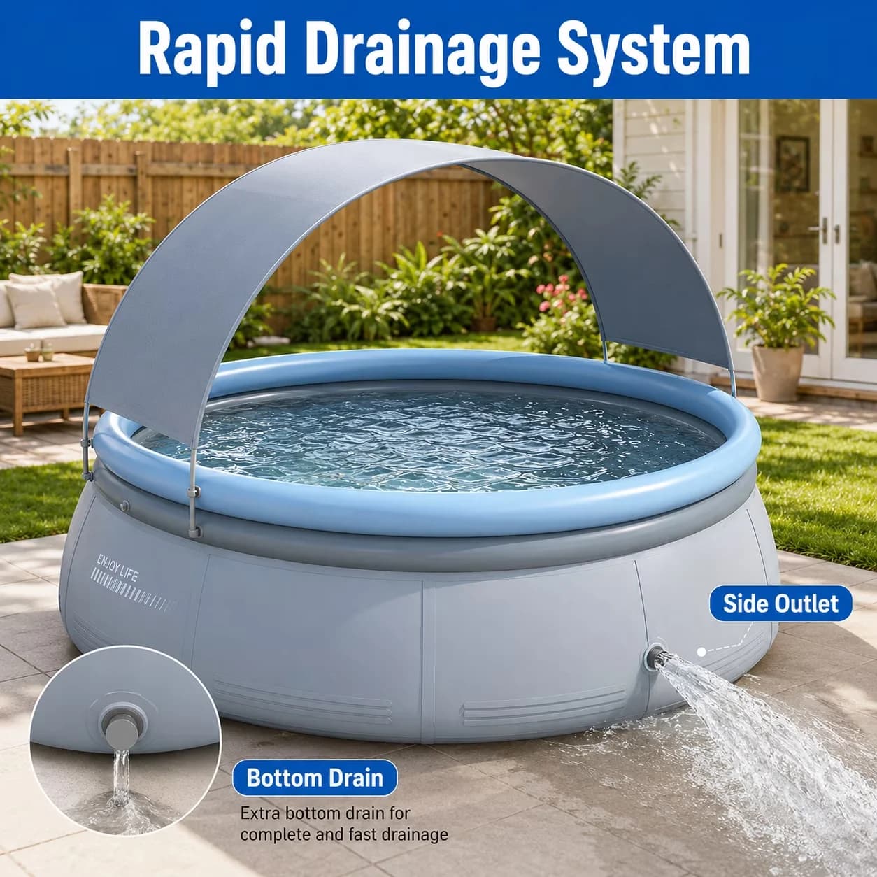 Above Ground Pool Compact with Puncture Resistant, Portable, Inflatable Swimming - Model F72DC2