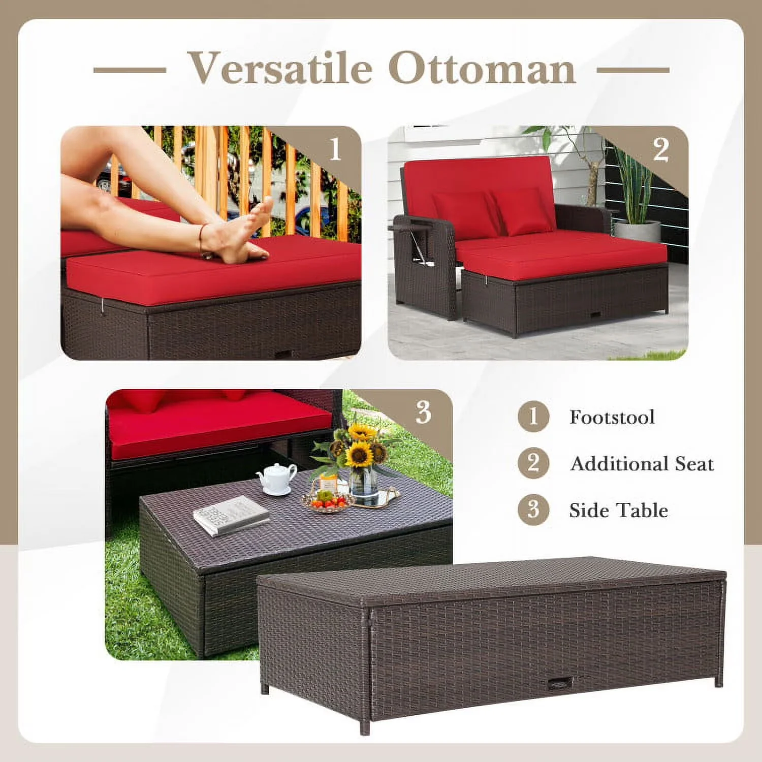 Versatile Outdoor Sofas Sectional with Modern, Storage - Red Pe Rattan, Metal, Polyester, Sponge for Patio Model EB0853