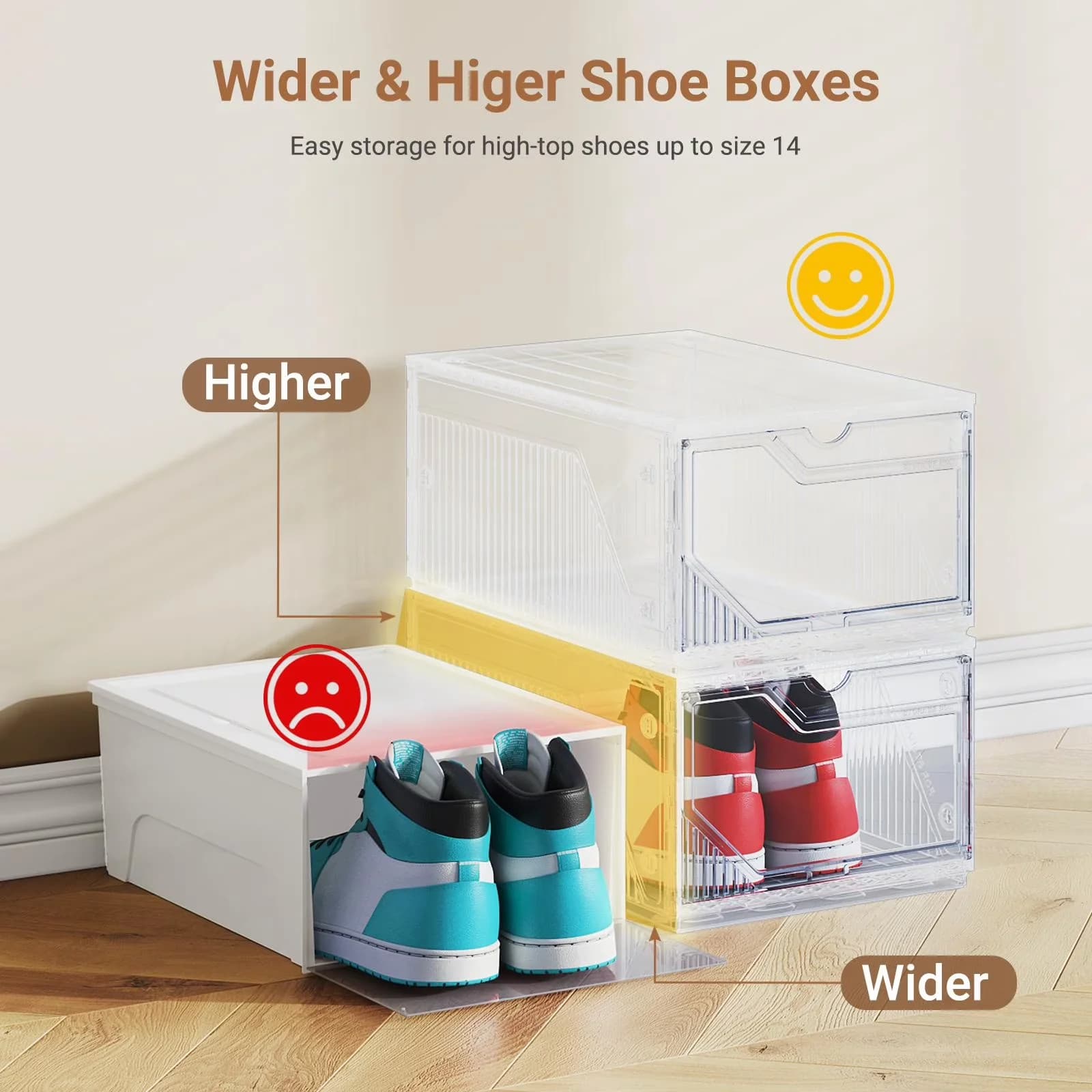 Quality Garage Storage Supply with Stackable, XX-Large Shoe Sneaker Boxes - Plastic+Pet, Plastic Clear Model 5E184F