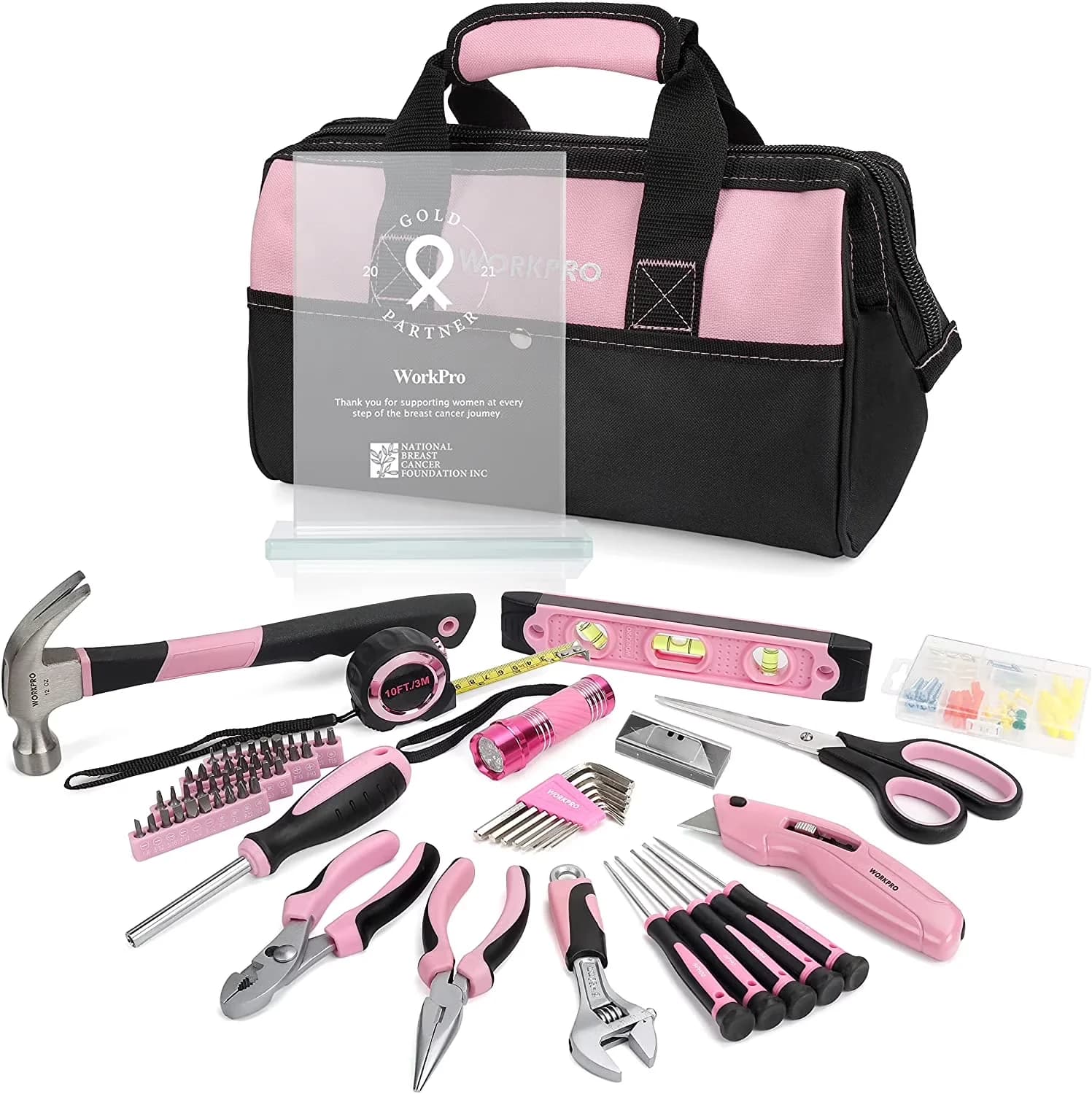 Innovative Hand Tool Set with Pink Kit, Wide Mouth Open Storage Bag, 106-Piece Lady's Home Repairing - Model 765509