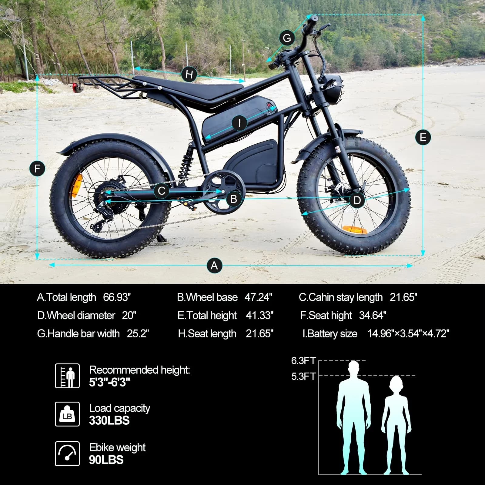 Stylish Electric Bike with Battery, 1200W - Black - Easy to Use Model C1C0B6