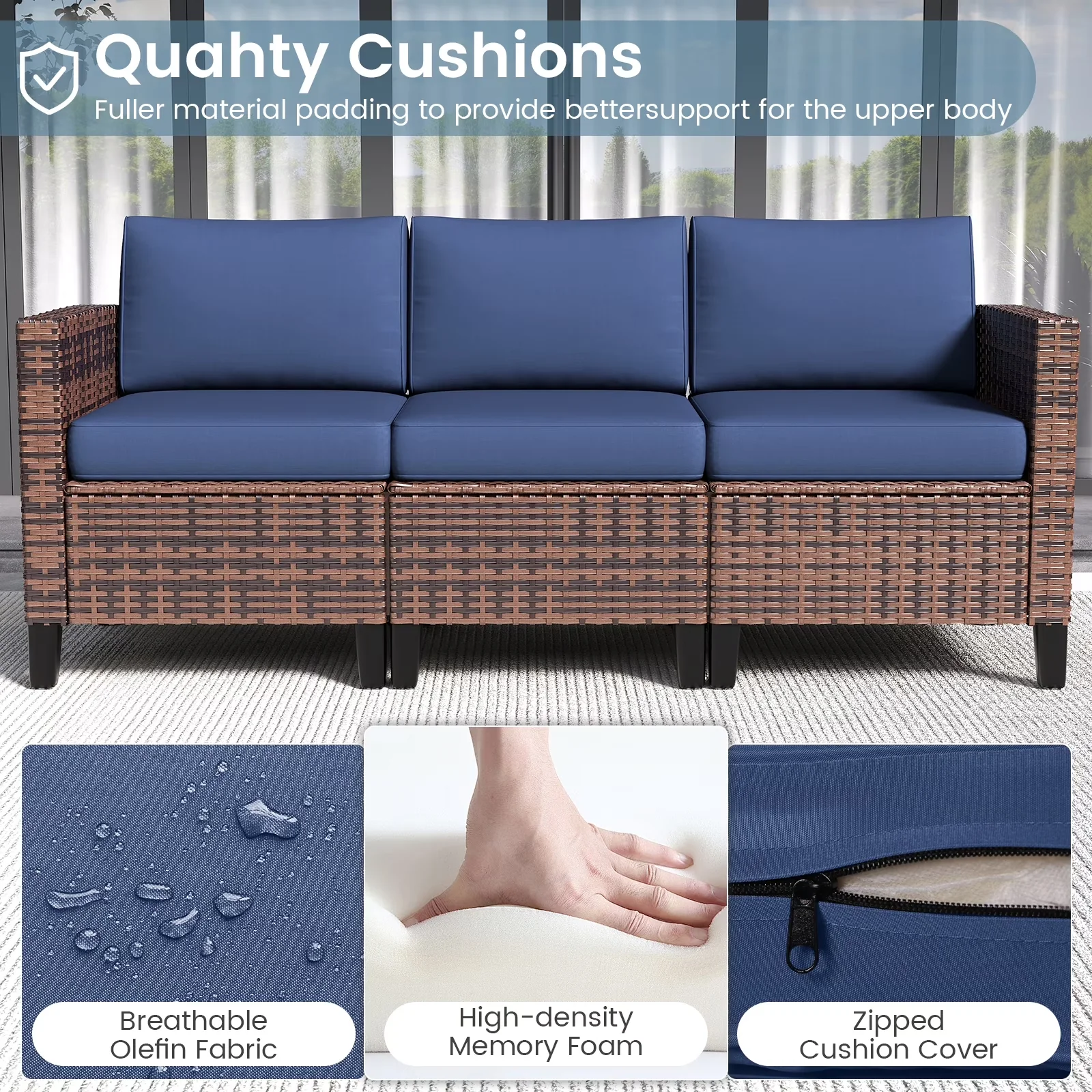 Patio Conversation Set Premium with Weatherproof, Navy Blue - Rattan Blue Model 1CB6CD