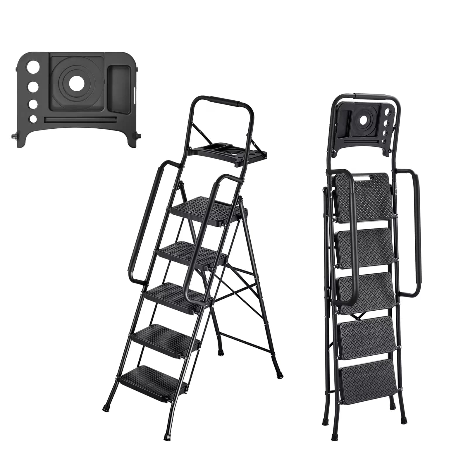 Premium Ladders And Step Stool with Collapsible, 5-Step Folding Ladder - Black Model 73C601