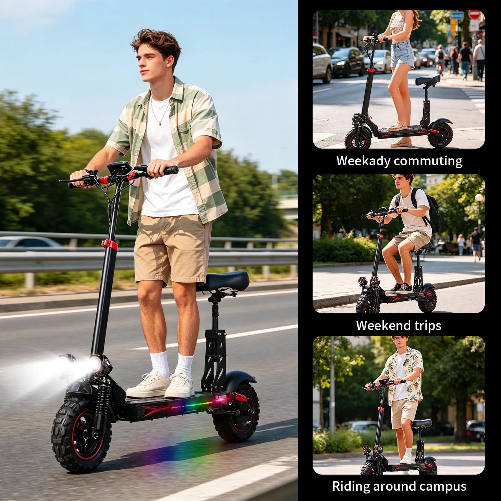 Premium Scooter with 1200W, 48V, Headlights - Aluminum Alloy Black for Multiple Applications Model 6A1CFF