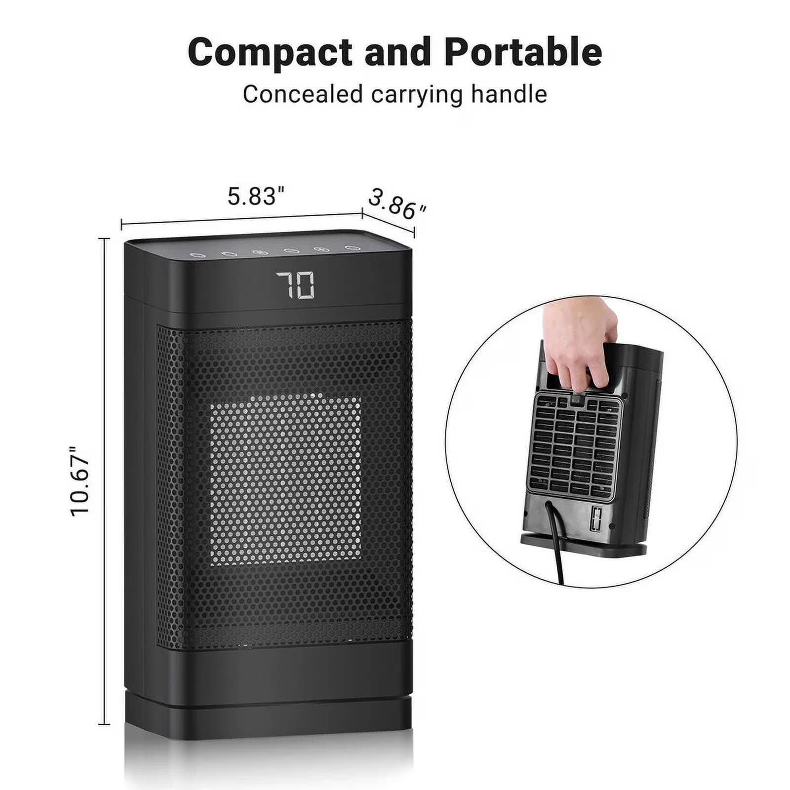 Essential Portable And Electric Space Heater with 1500W, Oscillating - Black Model C93CFB