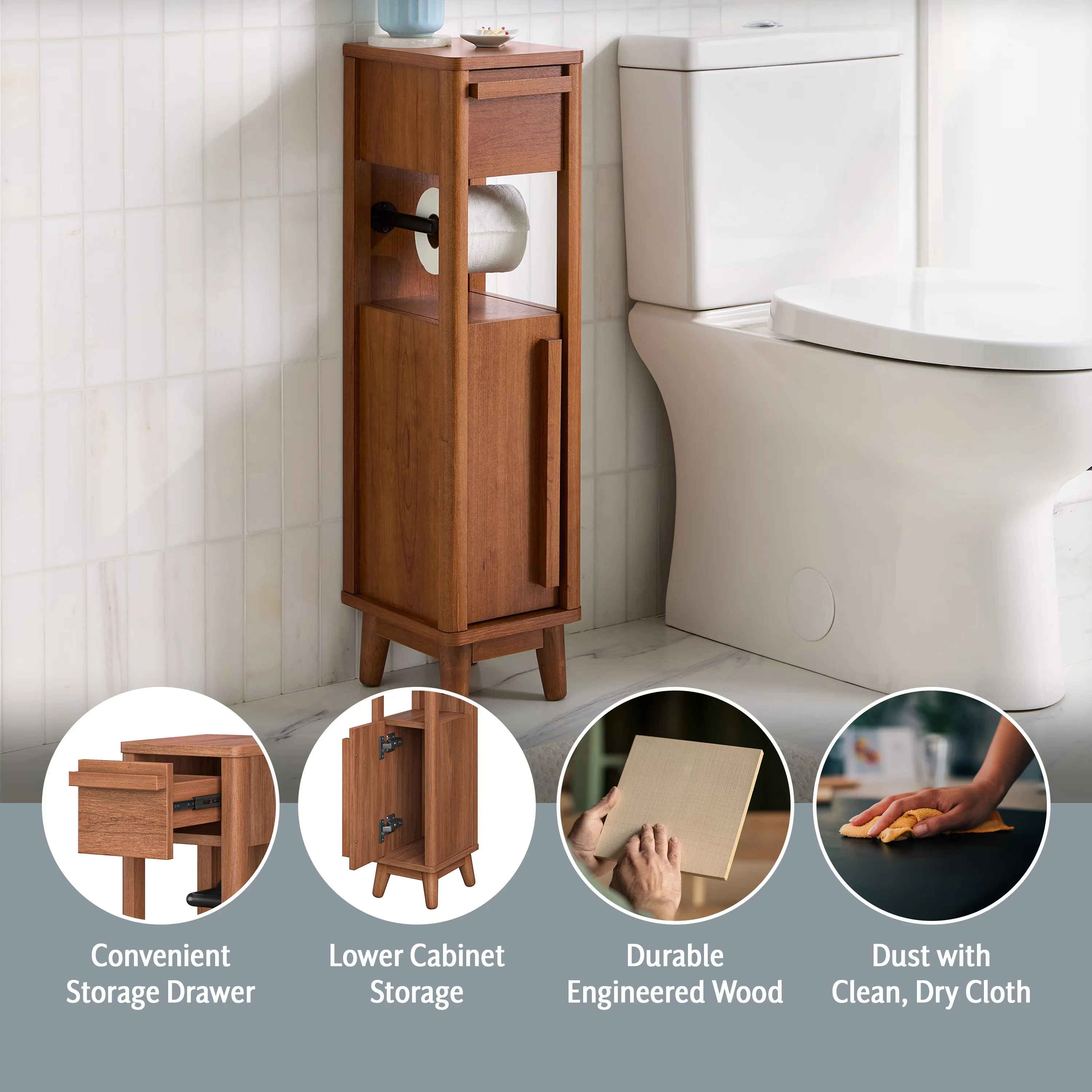 Garage Storage Supply Sleek with Traditional, Greyson Slim Cabinet, Walnut Finish - Brown Wood, Metal, Paper Laminate Model E989FB