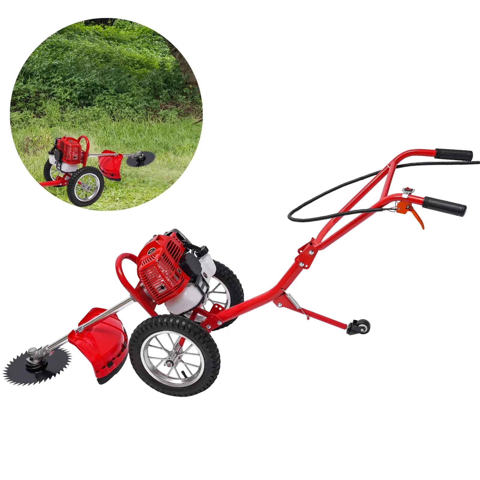 Classic Push Mower with Adjustable Handle Bar, 2 Stroke 49CC Walk-Behind - Red Model F720FF