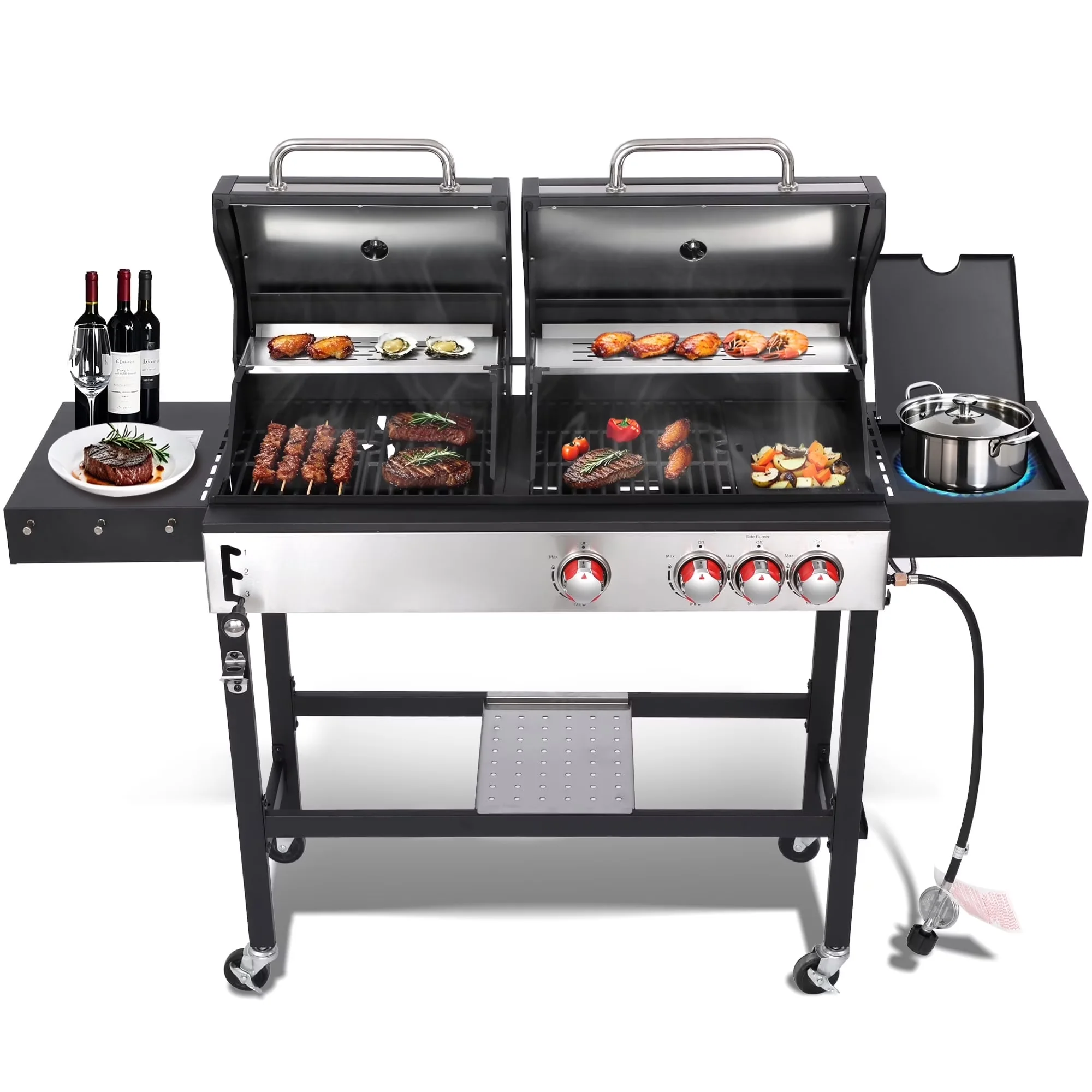 Compact Gas Grill with 37200 BTU, Heat Thermometer - Black Cast Iron,Stainless Steel Model 73CAF8