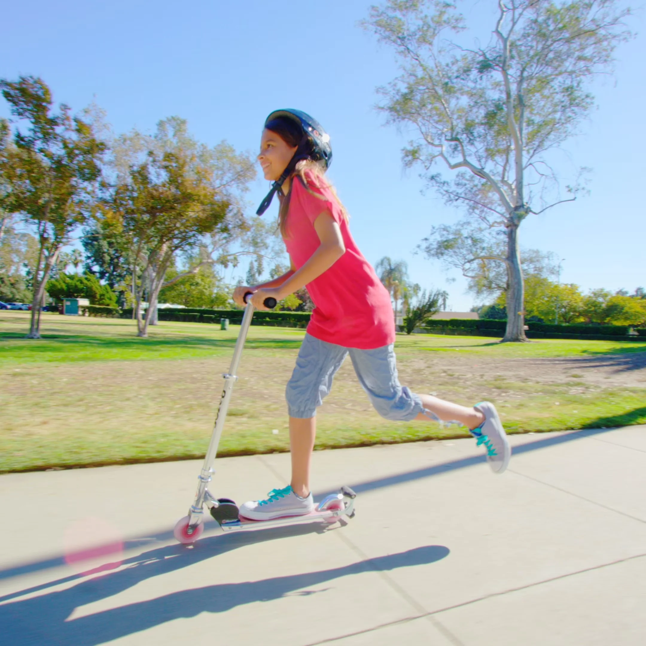 Sleek Scooter with LED, Portable, Compact - Red Aluminum Spark - Sleek Profile Model FF3529