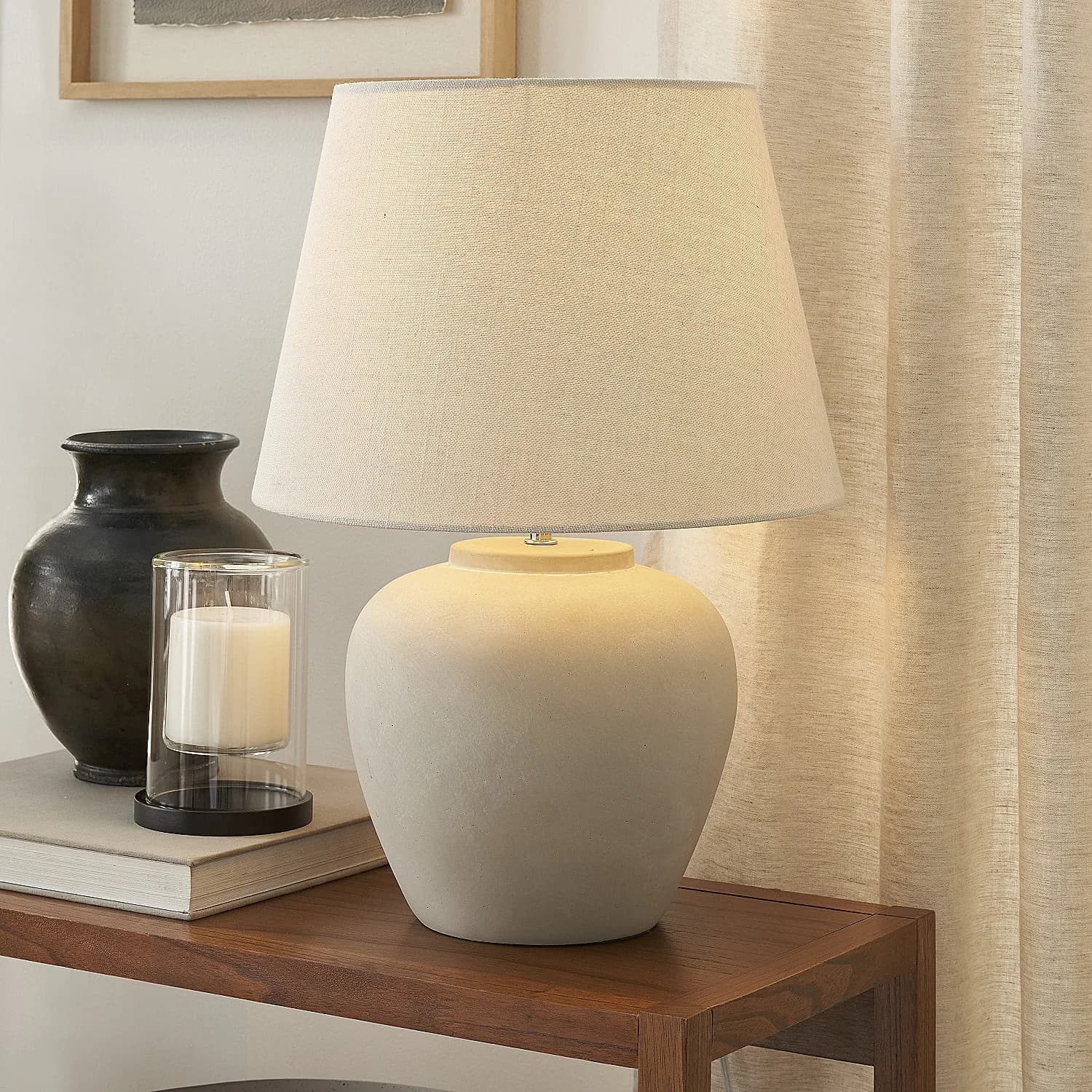 Compact Table Lamp with Incandescent, Transitional, 20" Light Grey Ceramic Pot Transitional - Ceramic Gray Model 0E5BEA