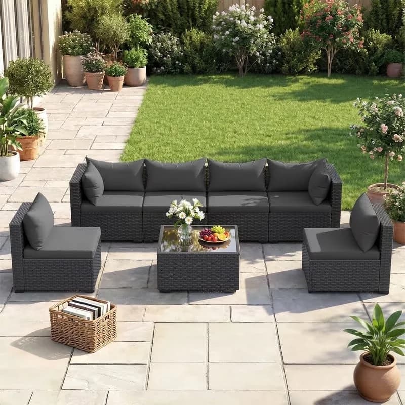 Patio Conversation Set Modern with Storage, Outdoor Furniture Sectional Rattan Sofa - Gray Steel,Polyester for Garden Model C6CB6C