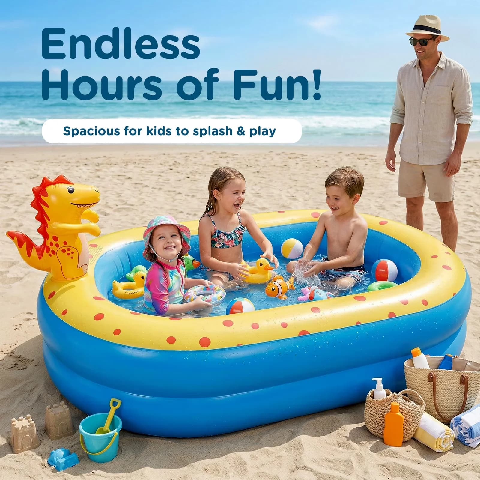 Versatile Inflatable Pool with Puncture Resistant, Kiddie Pools, Swimming - Model 9B2754