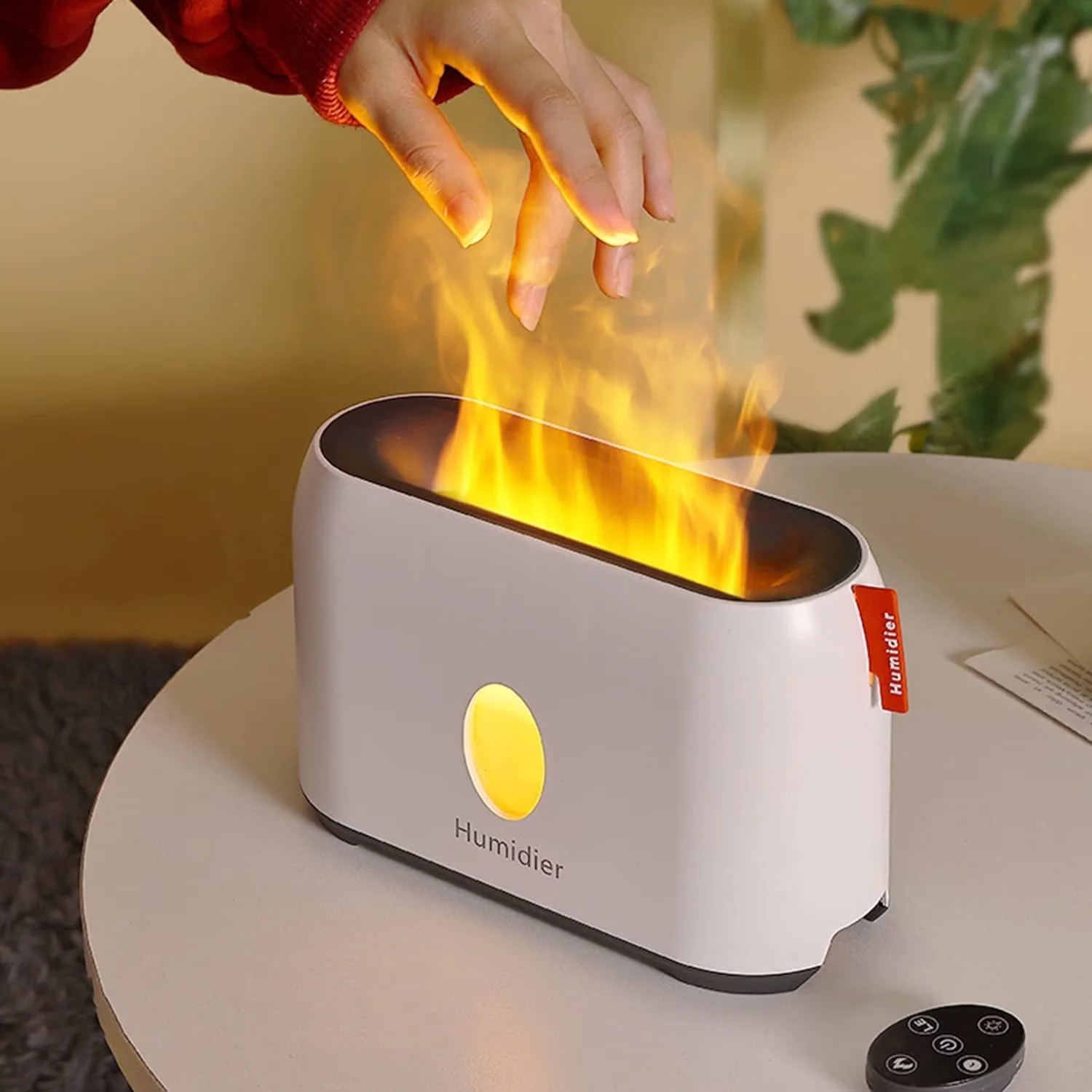 Compact Humidifier with Automatic Shut-Off, Remote Controlled, Type: Flame diffuser and humidifier - White for Home Office, Auto Model EBC0B5